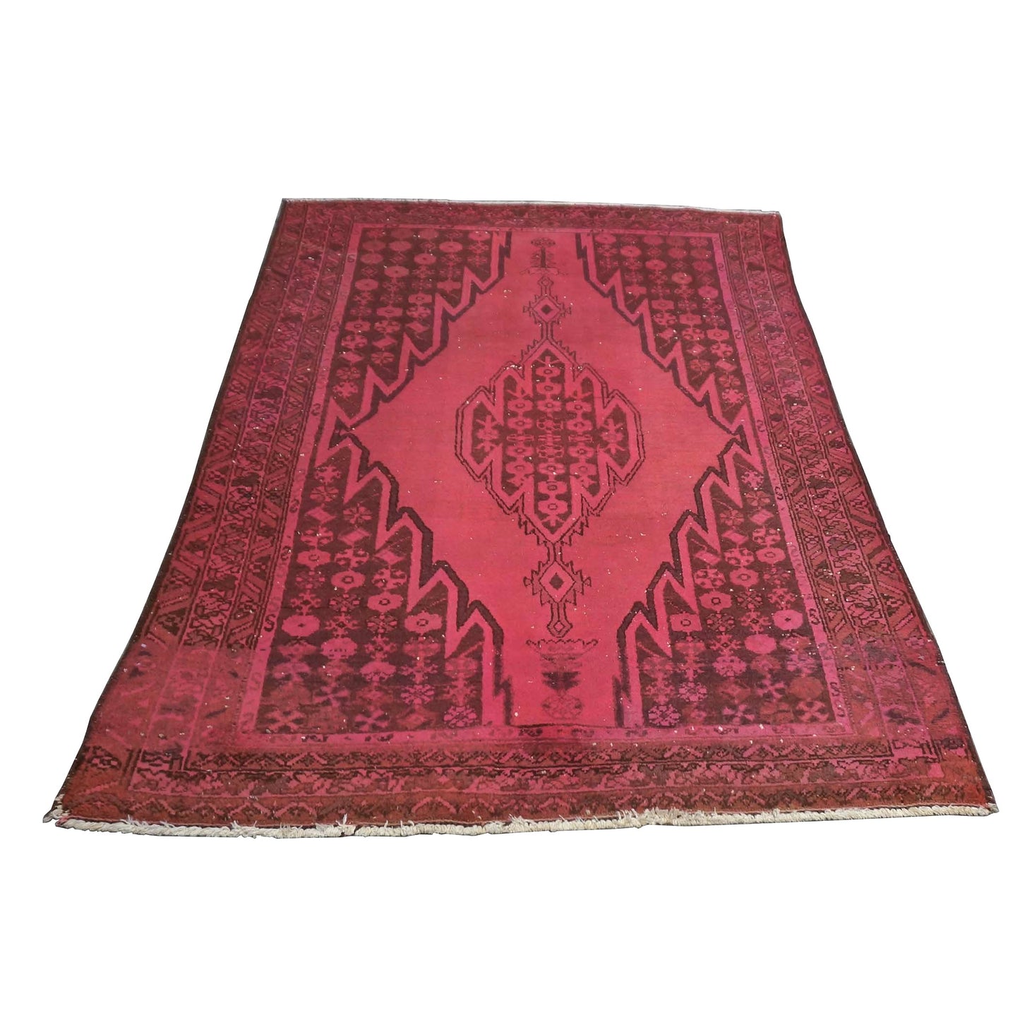 Vintage Persian Distressed Overdyed Wool 4X6 Pink, Red & Ivory Handmade Area Rug #9901395