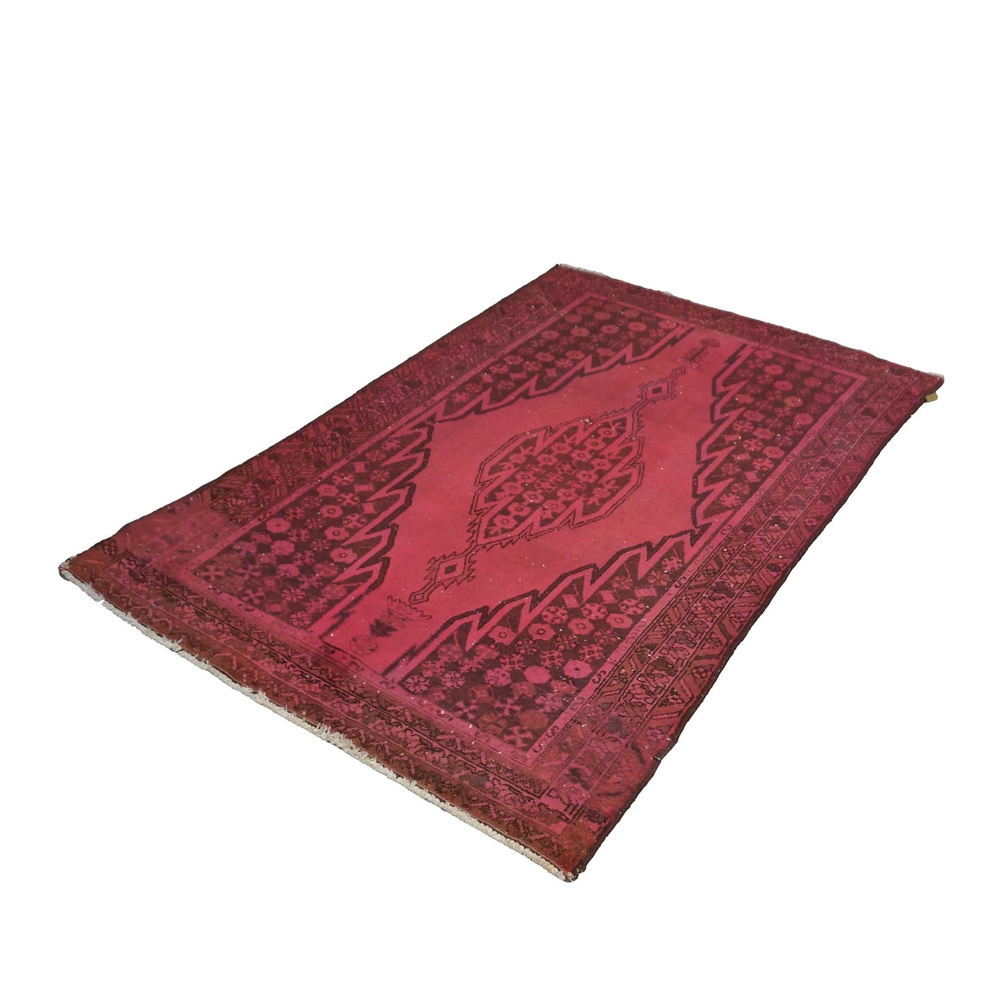 Vintage Persian Distressed Overdyed Wool 4X6 Pink, Red & Ivory Handmade Area Rug #9901395