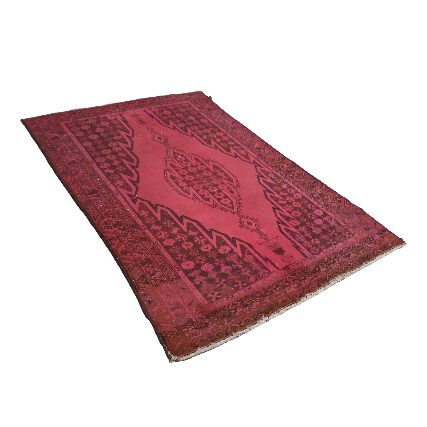 Vintage Persian Distressed Overdyed Wool 4X6 Pink, Red & Ivory Handmade Area Rug #9901395