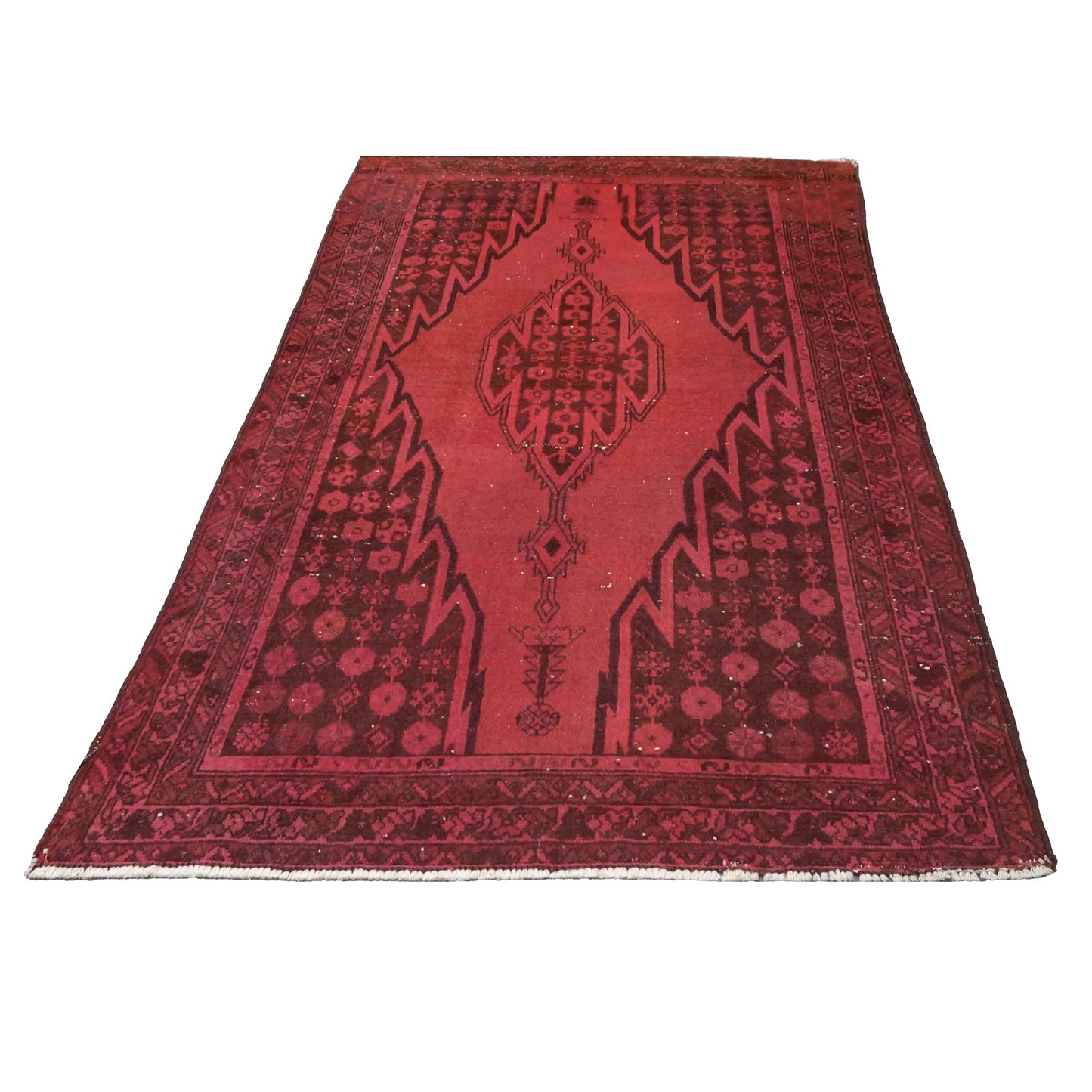 Vintage Persian Distressed Overdyed Wool 4X6 Pink, Red & Ivory Handmade Area Rug #9901395