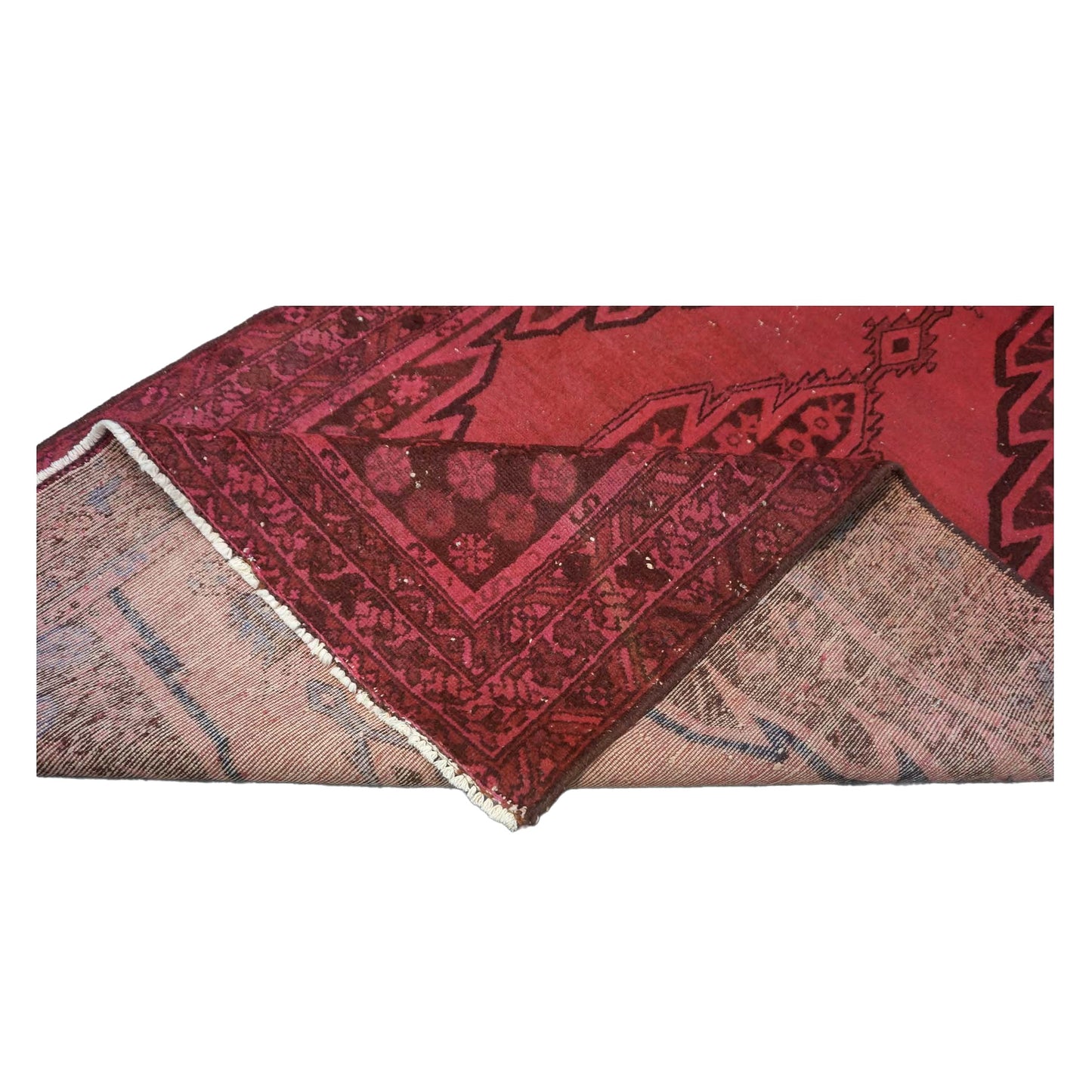 Vintage Persian Distressed Overdyed Wool 4X6 Pink, Red & Ivory Handmade Area Rug #9901395