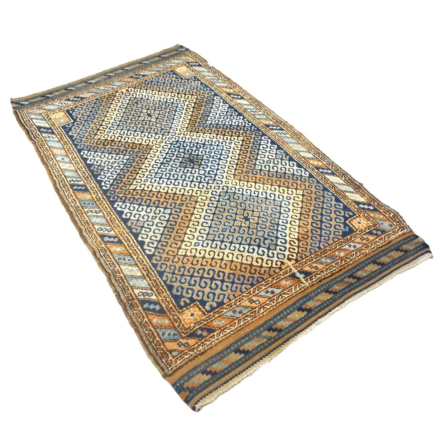 Antique Persian Baluch Wool 3x5 Blue & Brown Handmade Area Rug #9901407
