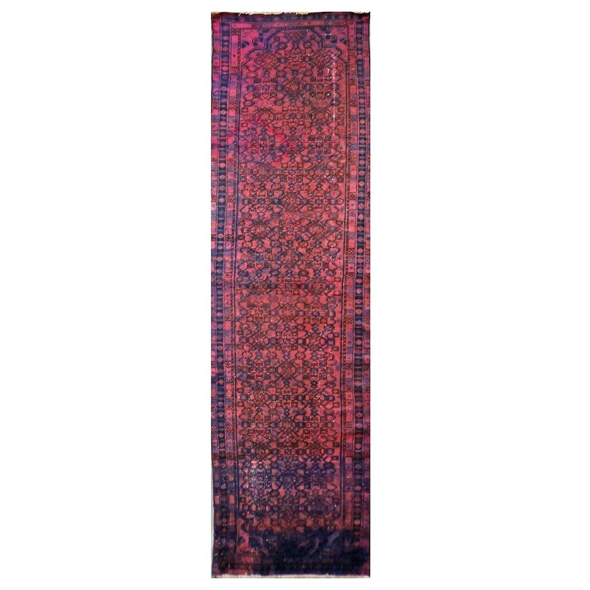 Vintage Persian Overdyed Wool 3X13 Purple, Pink & Blue Handmade Runner Rug #9901435