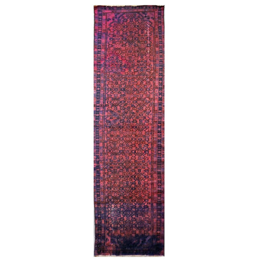 Vintage Persian Overdyed Wool 3X13 Purple, Pink & Blue Handmade Runner Rug #9901435