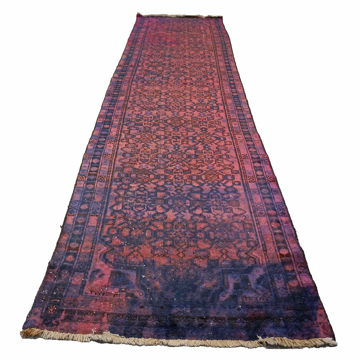 Vintage Persian Overdyed Wool 3X13 Purple, Pink & Blue Handmade Runner Rug #9901435
