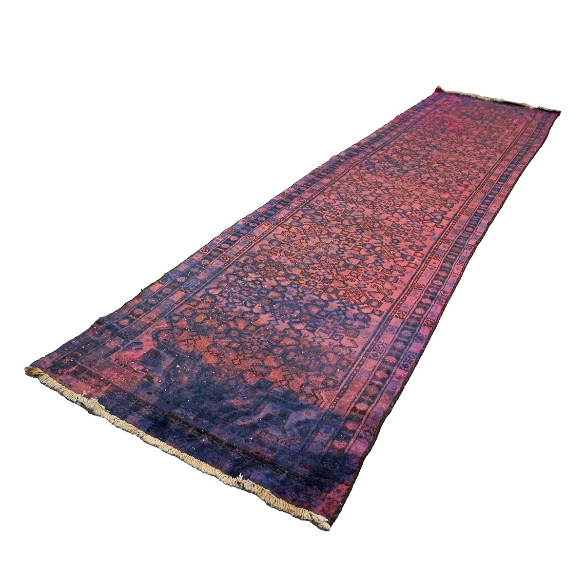 Vintage Persian Overdyed Wool 3X13 Purple, Pink & Blue Handmade Runner Rug #9901435
