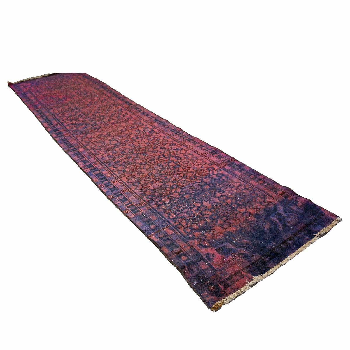 Vintage Persian Overdyed Wool 3X13 Purple, Pink & Blue Handmade Runner Rug #9901435