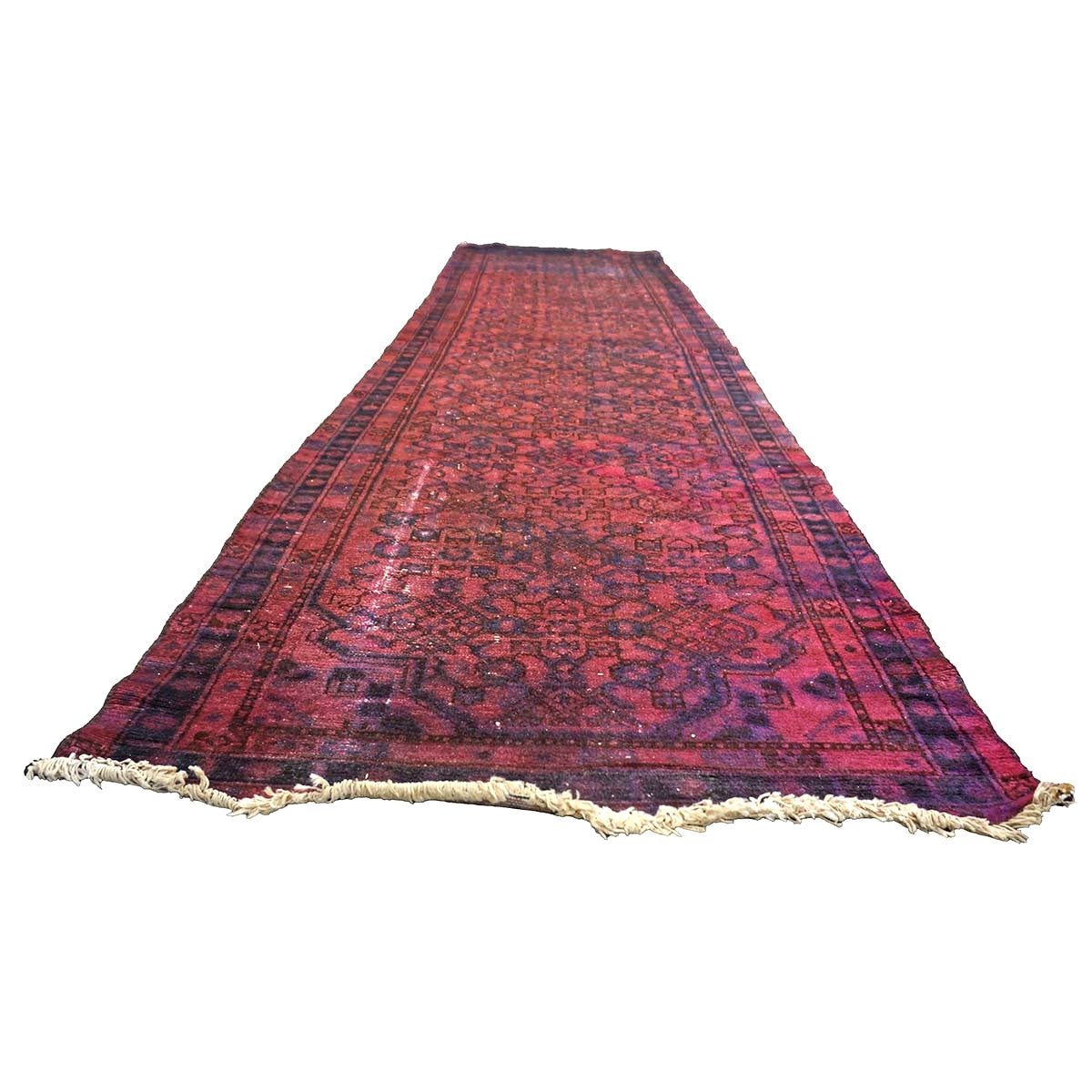 Vintage Persian Overdyed Wool 3X13 Purple, Pink & Blue Handmade Runner Rug #9901435