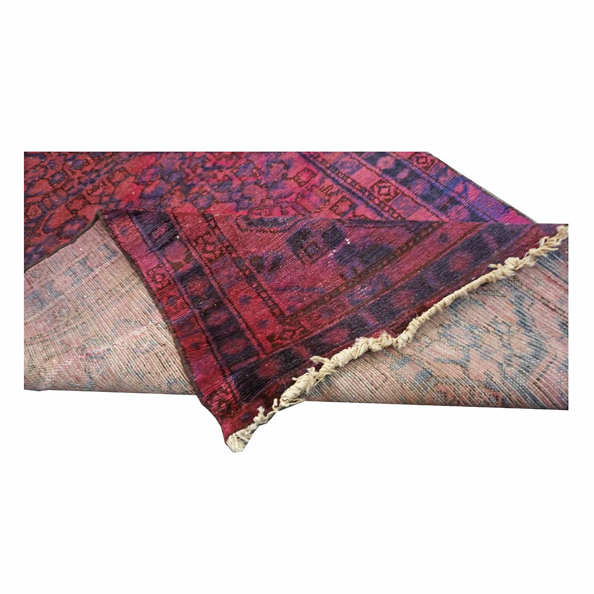 Vintage Persian Overdyed Wool 3X13 Purple, Pink & Blue Handmade Runner Rug #9901435