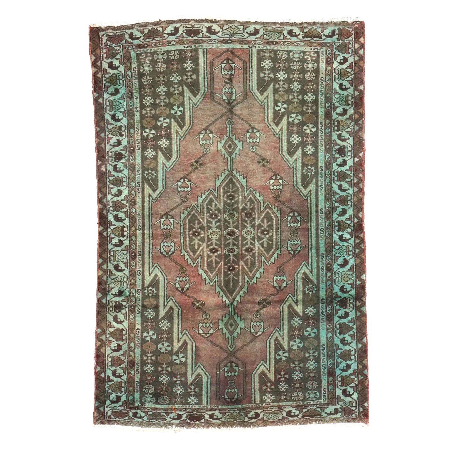 Vintage Persian Hamadan Overdyed Wool 4x7 Teal, Red & Brown Handmade Area Rug #9901513