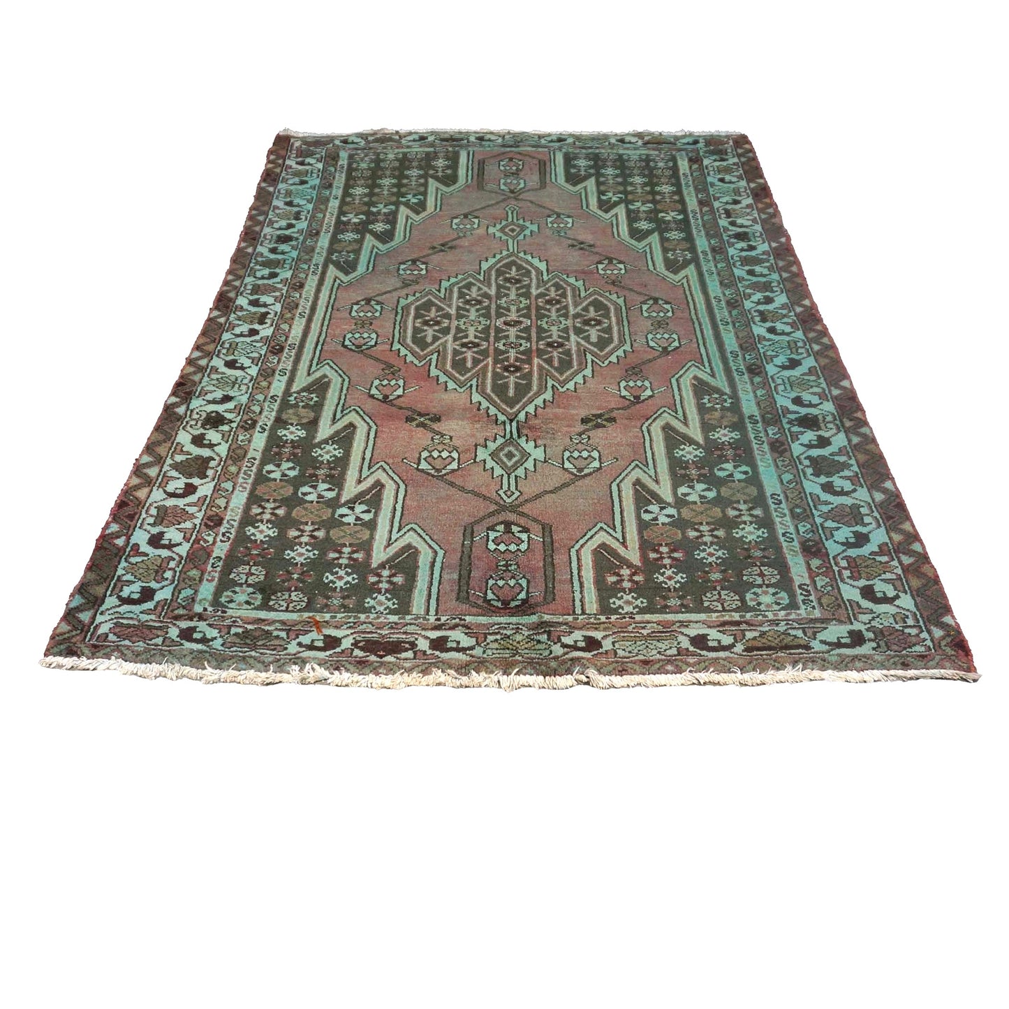 Vintage Persian Hamadan Overdyed Wool 4x7 Teal, Red & Brown Handmade Area Rug #9901513