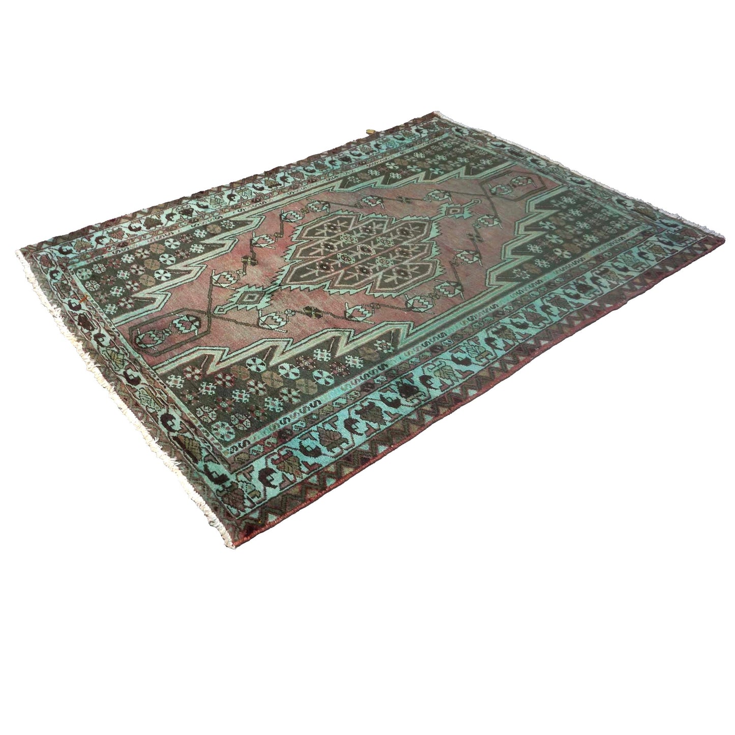 Vintage Persian Hamadan Overdyed Wool 4x7 Teal, Red & Brown Handmade Area Rug #9901513