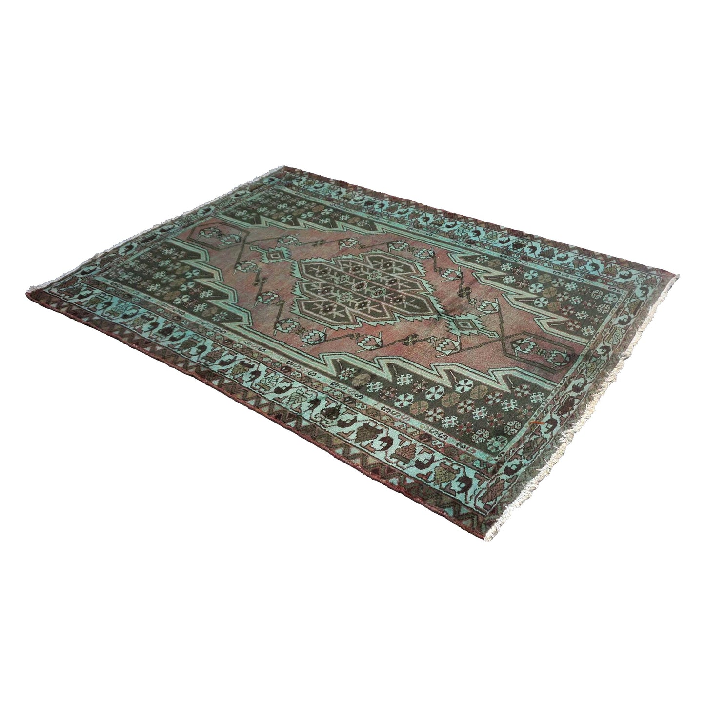 Vintage Persian Hamadan Overdyed Wool 4x7 Teal, Red & Brown Handmade Area Rug #9901513