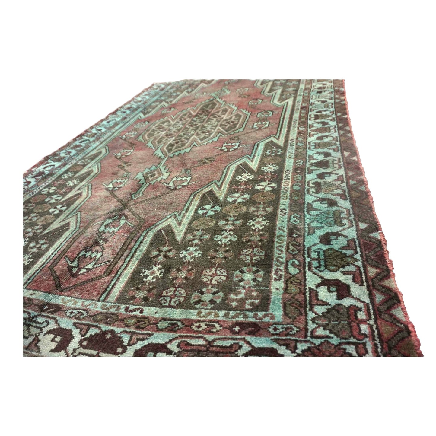 Vintage Persian Hamadan Overdyed Wool 4x7 Teal, Red & Brown Handmade Area Rug #9901513