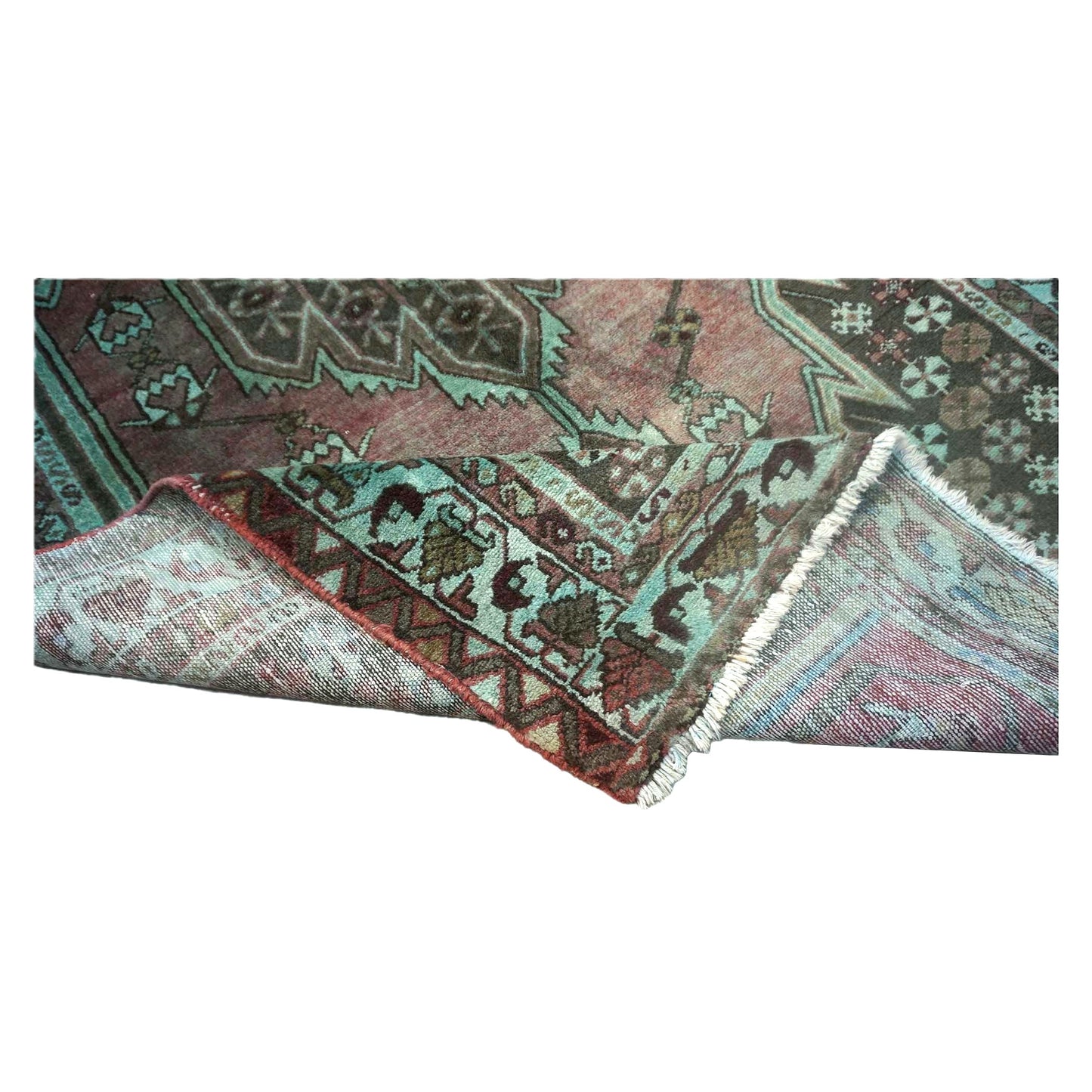Vintage Persian Hamadan Overdyed Wool 4x7 Teal, Red & Brown Handmade Area Rug #9901513