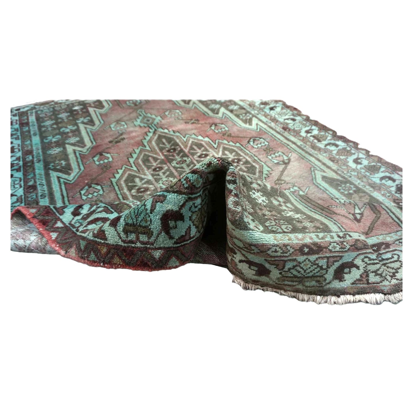 Vintage Persian Hamadan Overdyed Wool 4x7 Teal, Red & Brown Handmade Area Rug #9901513