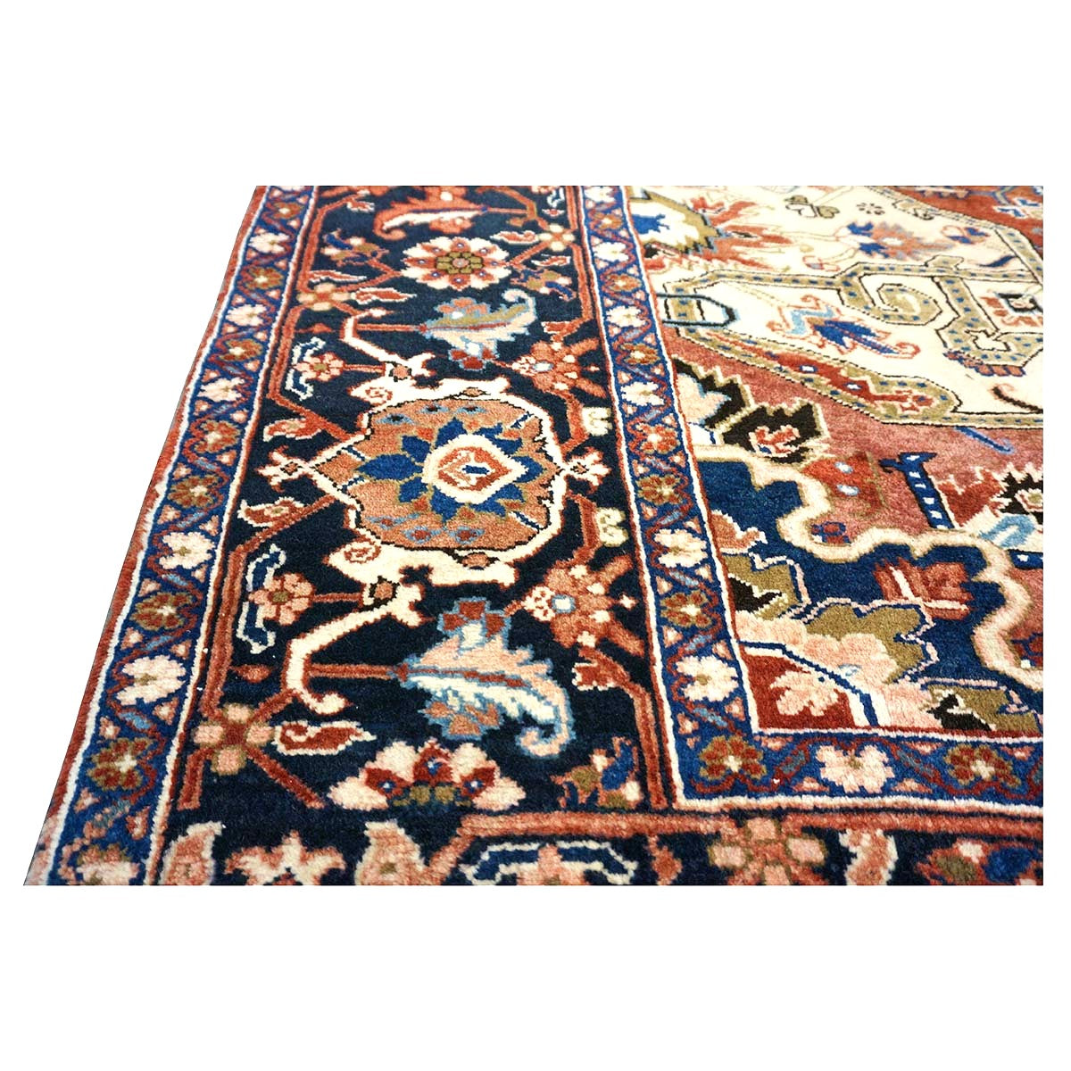 Vintage Persian Heriz 10x13 Red, Navy, & Ivory Handmade Area Rug #9901667