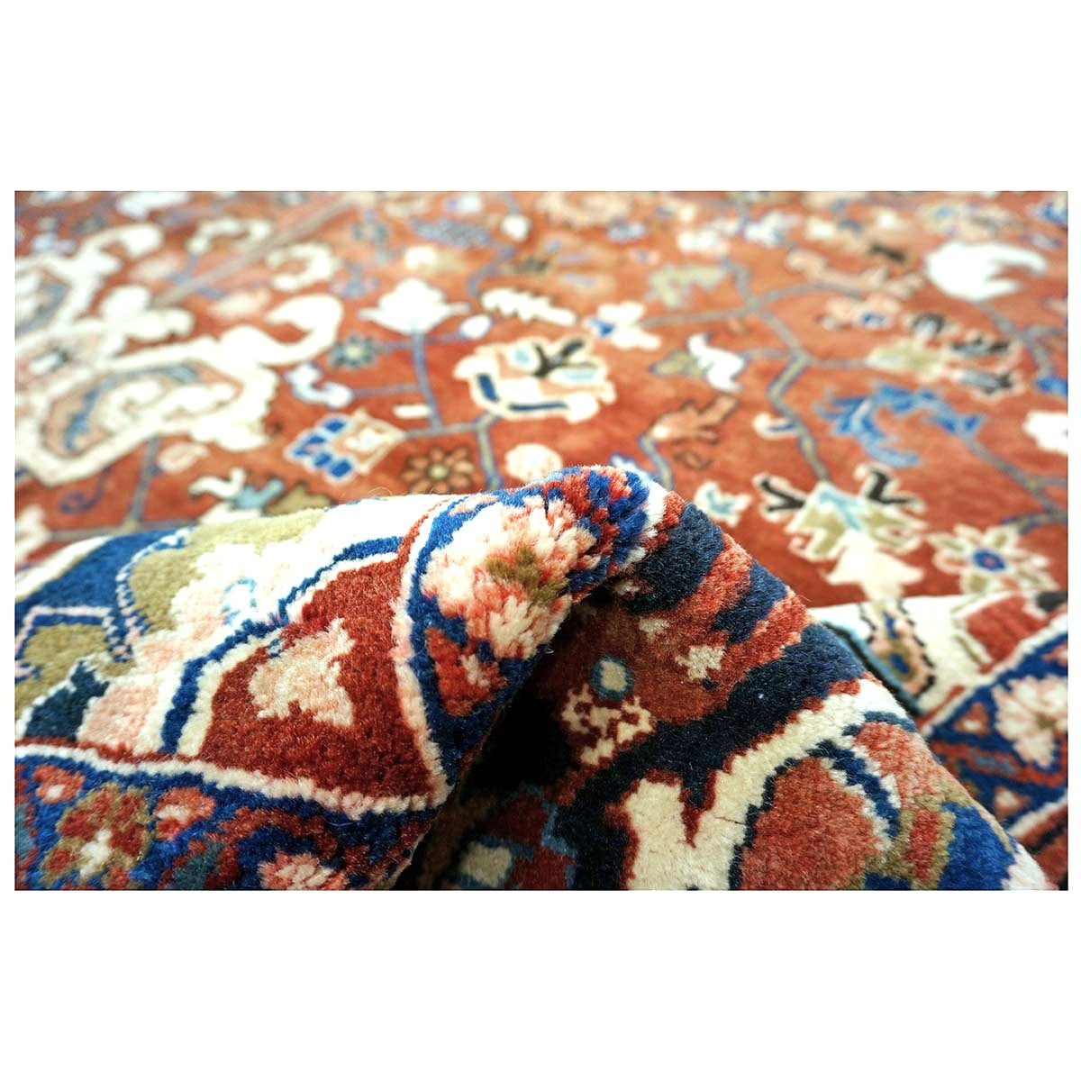 Vintage Persian Heriz 10x13 Red, Navy, & Ivory Handmade Area Rug #9901667