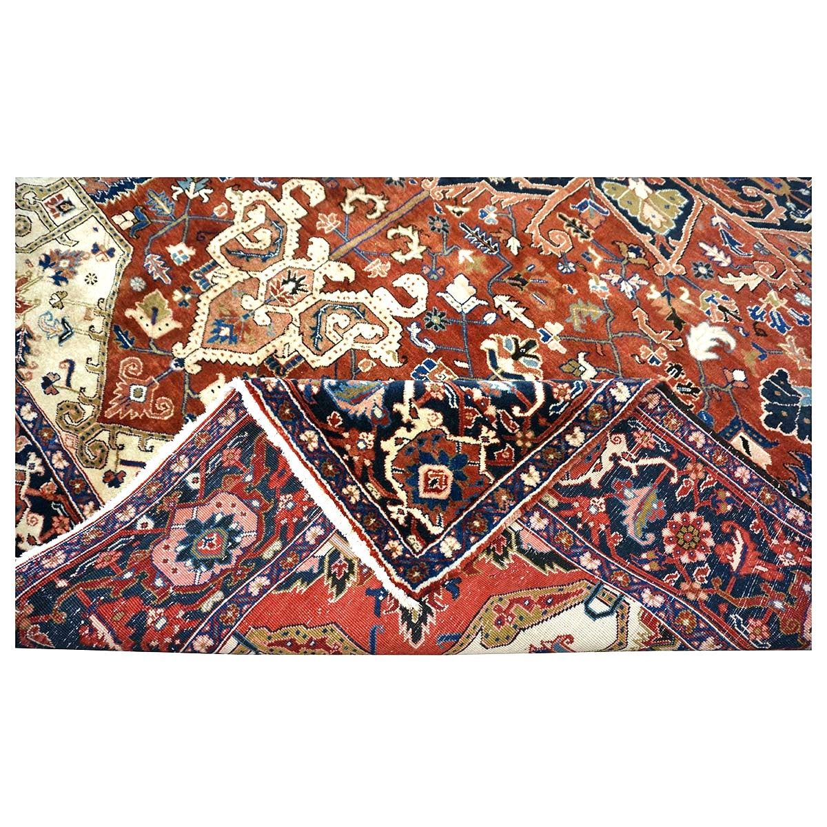 Vintage Persian Heriz 10x13 Red, Navy, & Ivory Handmade Area Rug #9901667