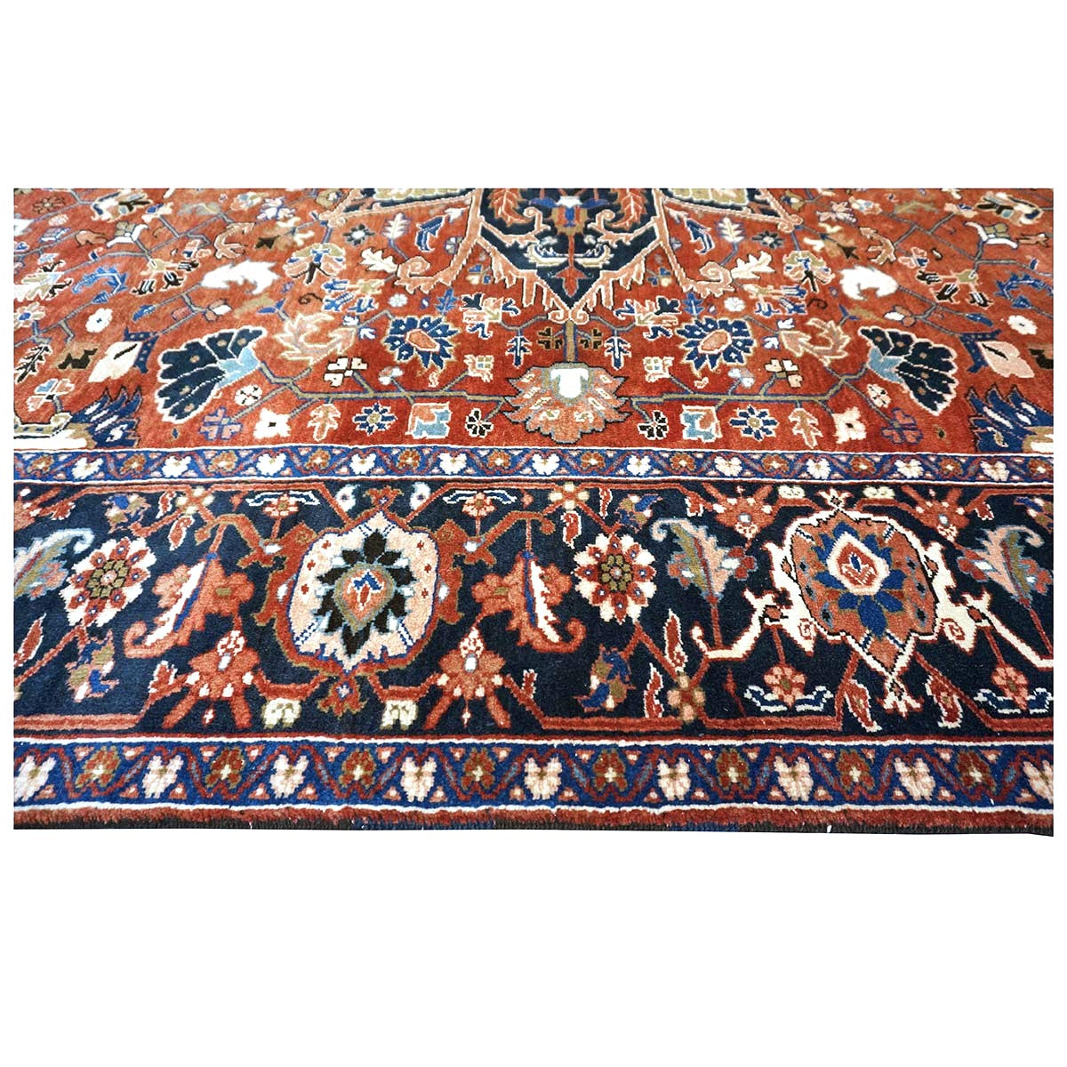 Vintage Persian Heriz 10x13 Red, Navy, & Ivory Handmade Area Rug #9901667