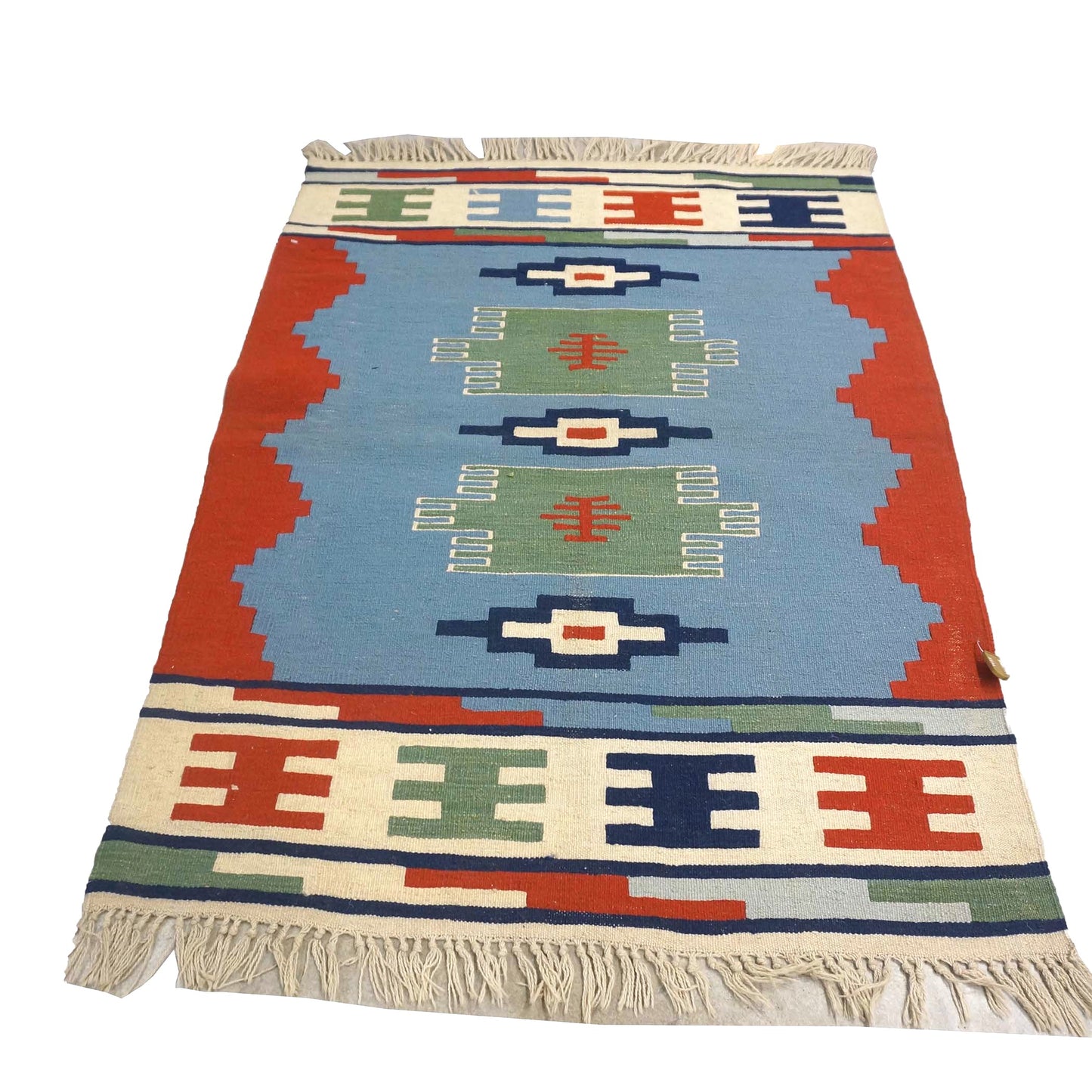 Persian Kilim Flatweave Wool 3x5 Blue, Ivory & Red Handmade Area Rug #9901714