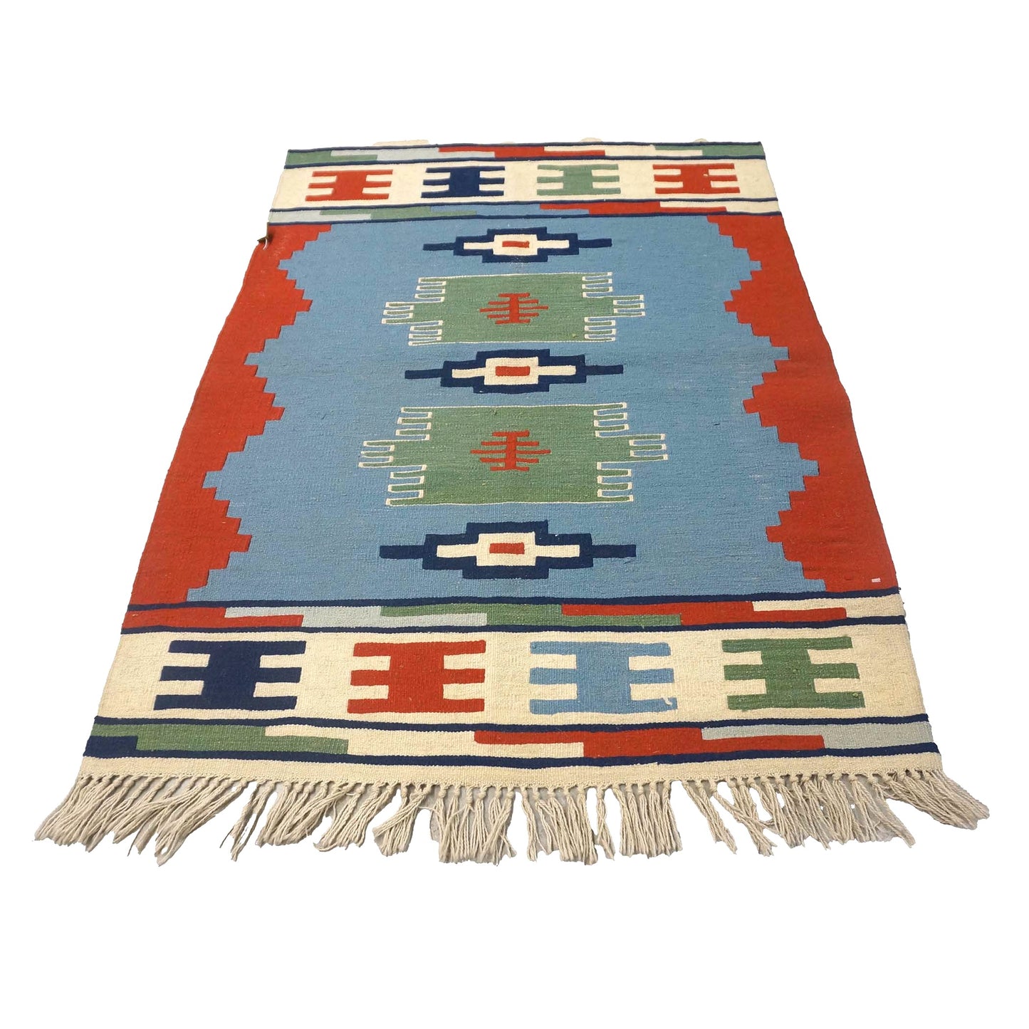 Persian Kilim Flatweave Wool 3x5 Blue, Ivory & Red Handmade Area Rug #9901714