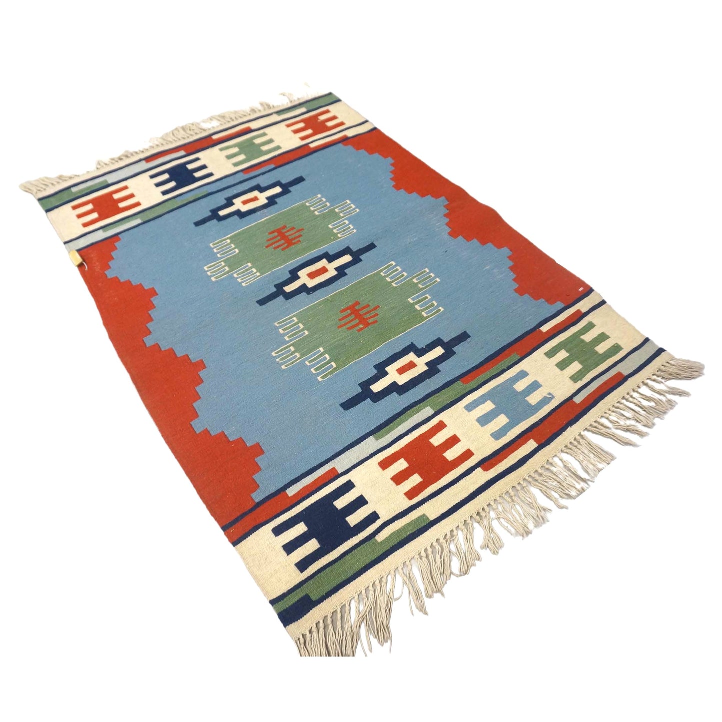 Persian Kilim Flatweave Wool 3x5 Blue, Ivory & Red Handmade Area Rug #9901714