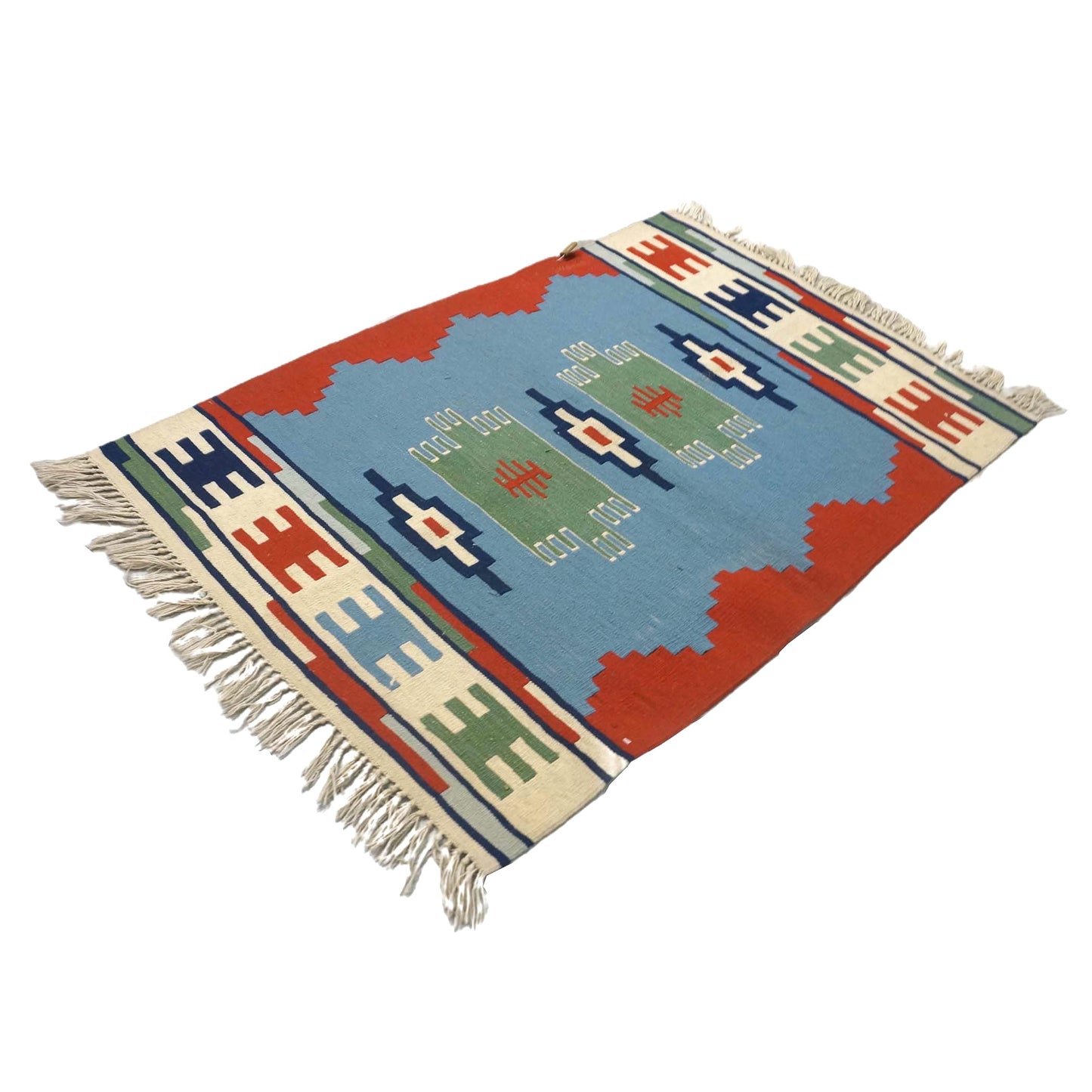 Persian Kilim Flatweave Wool 3x5 Blue, Ivory & Red Handmade Area Rug #9901714