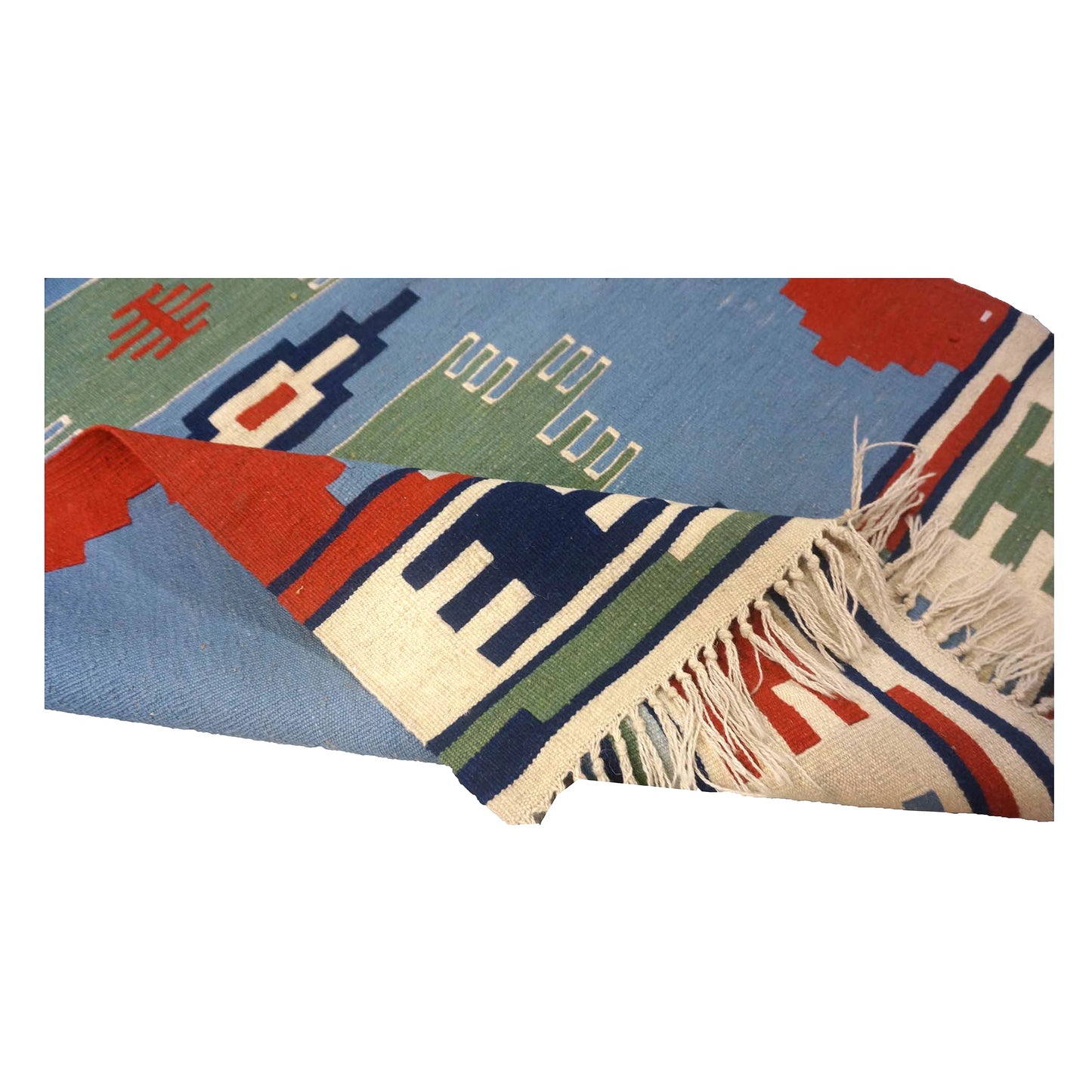 Persian Kilim Flatweave Wool 3x5 Blue, Ivory & Red Handmade Area Rug #9901714
