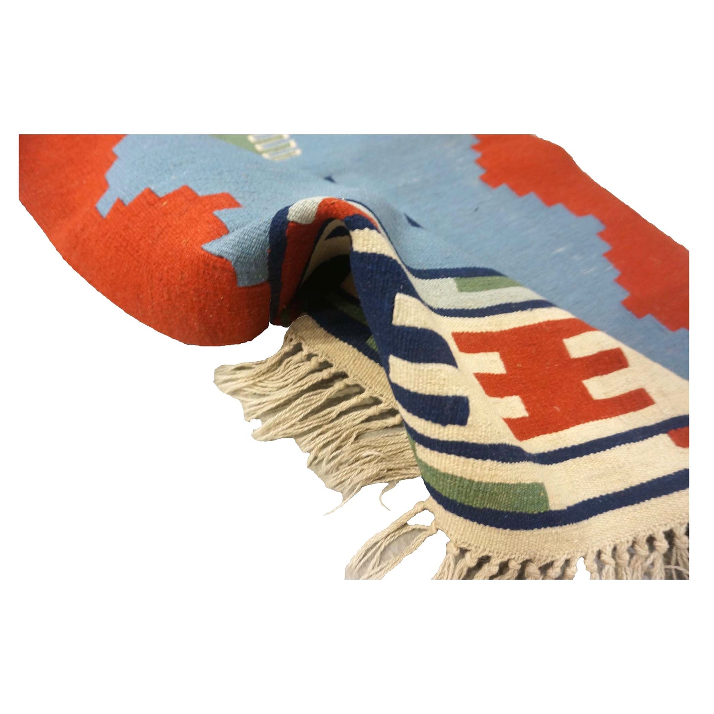 Persian Kilim Flatweave Wool 3x5 Blue, Ivory & Red Handmade Area Rug #9901714