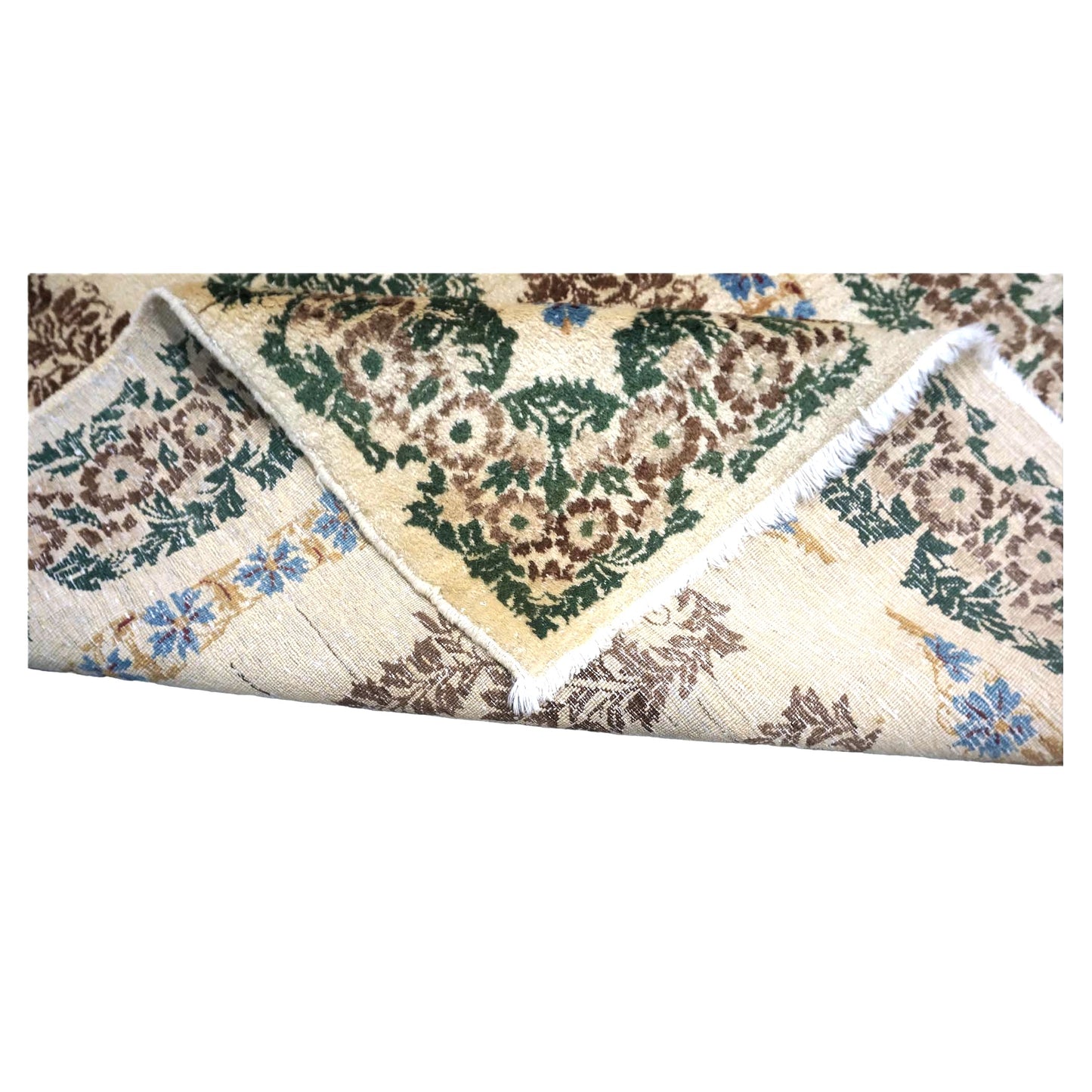 Antique Persian Kerman Wool 3x5 Ivory, Brown & Green Handmade Area Rug # 9901746