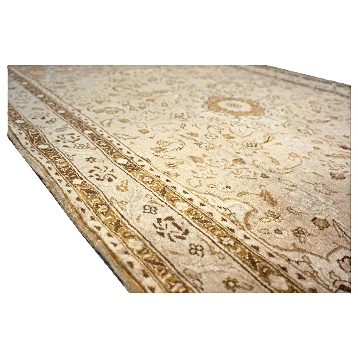 Persian Sarouk Wool 4x5 Beige & Tan Handmade Area Rug # 9901839