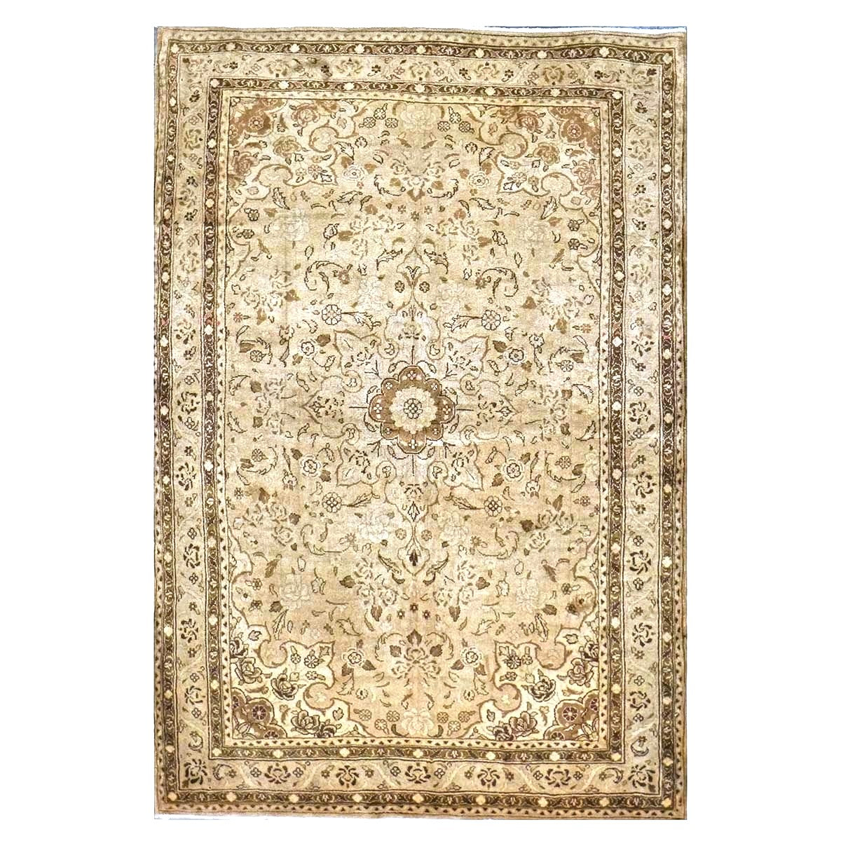 Persian Sarouk Wool 4x5 Beige & Tan Handmade Area Rug # 9901839