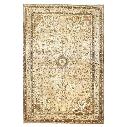 Persian Sarouk Wool 4x5 Beige & Tan Handmade Area Rug # 9901839