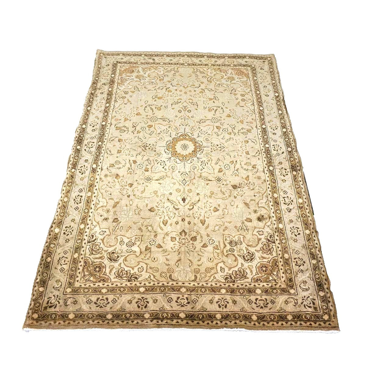Persian Sarouk Wool 4x5 Beige & Tan Handmade Area Rug # 9901839