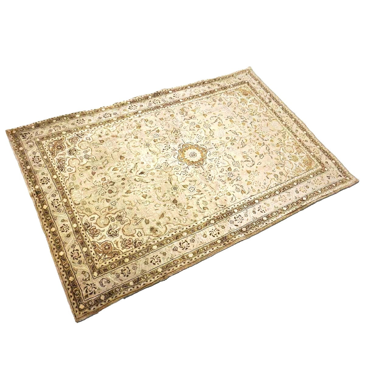 Persian Sarouk Wool 4x5 Beige & Tan Handmade Area Rug # 9901839