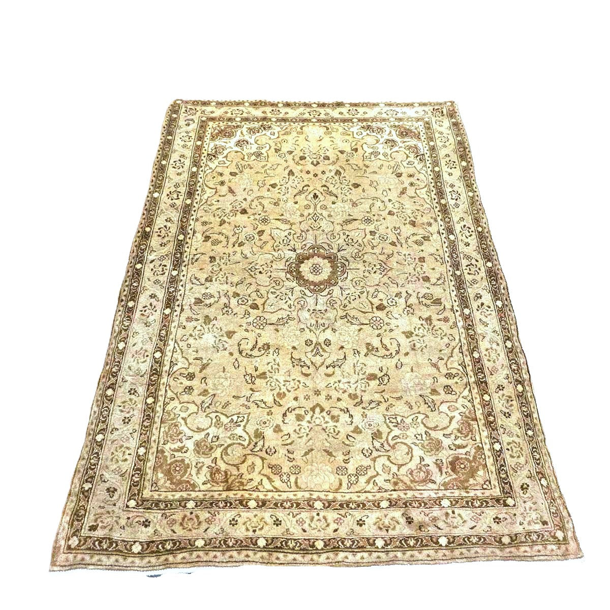 Persian Sarouk Wool 4x5 Beige & Tan Handmade Area Rug # 9901839