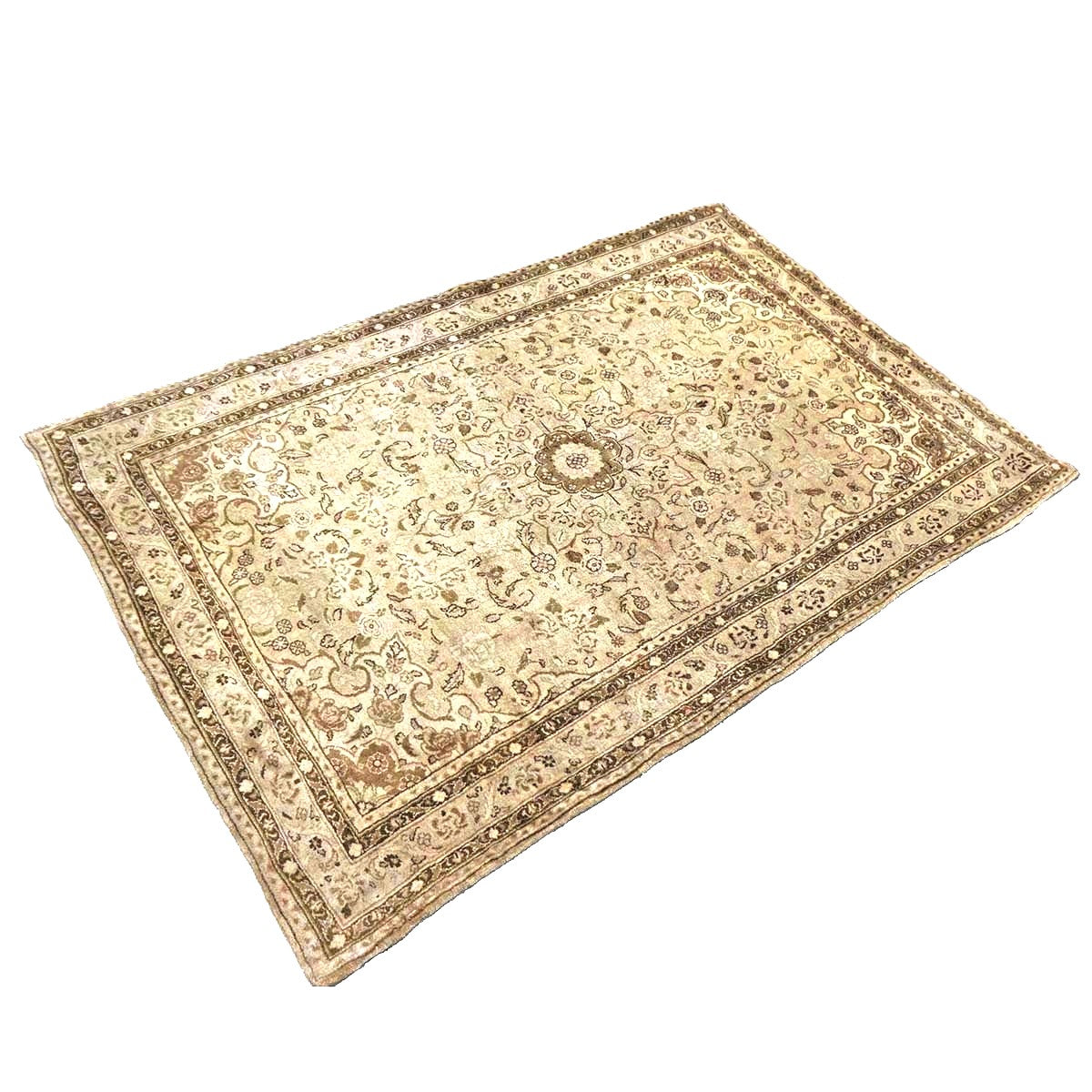 Persian Sarouk Wool 4x5 Beige & Tan Handmade Area Rug # 9901839