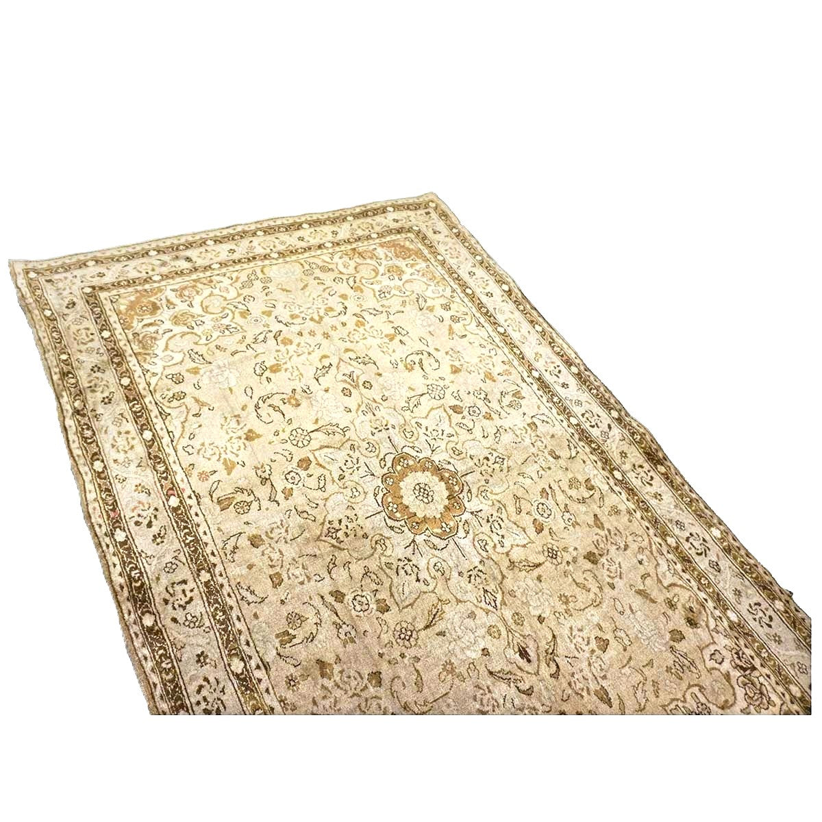 Persian Sarouk Wool 4x5 Beige & Tan Handmade Area Rug # 9901839