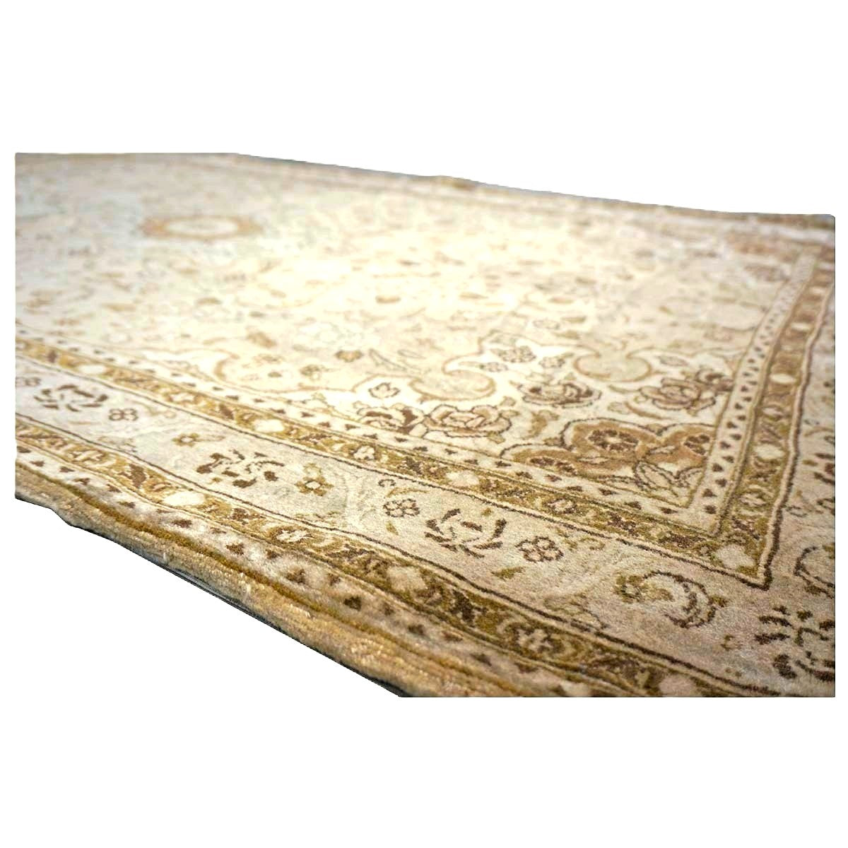 Persian Sarouk Wool 4x5 Beige & Tan Handmade Area Rug # 9901839