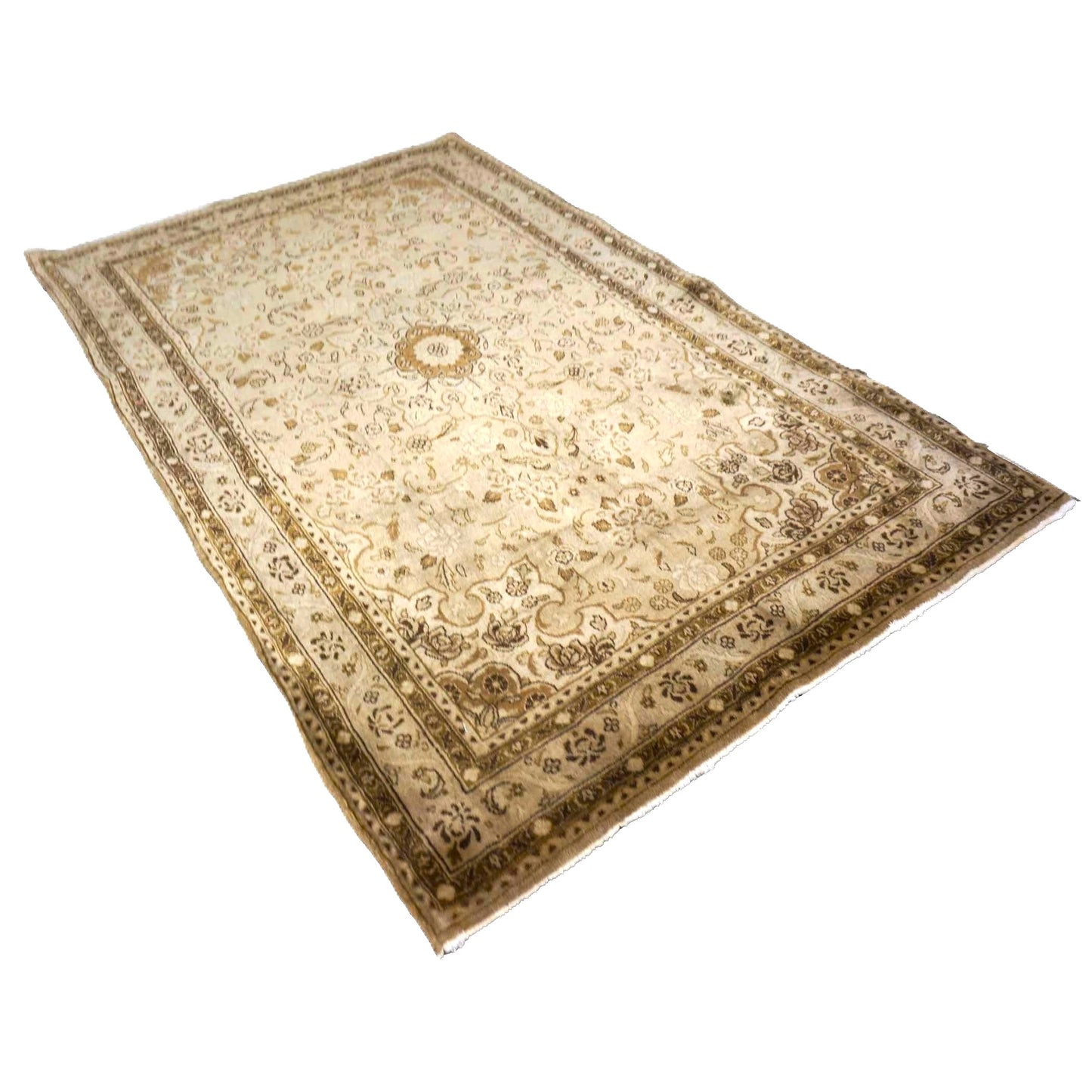 Persian Sarouk Wool 4x5 Beige & Tan Handmade Area Rug # 9901839
