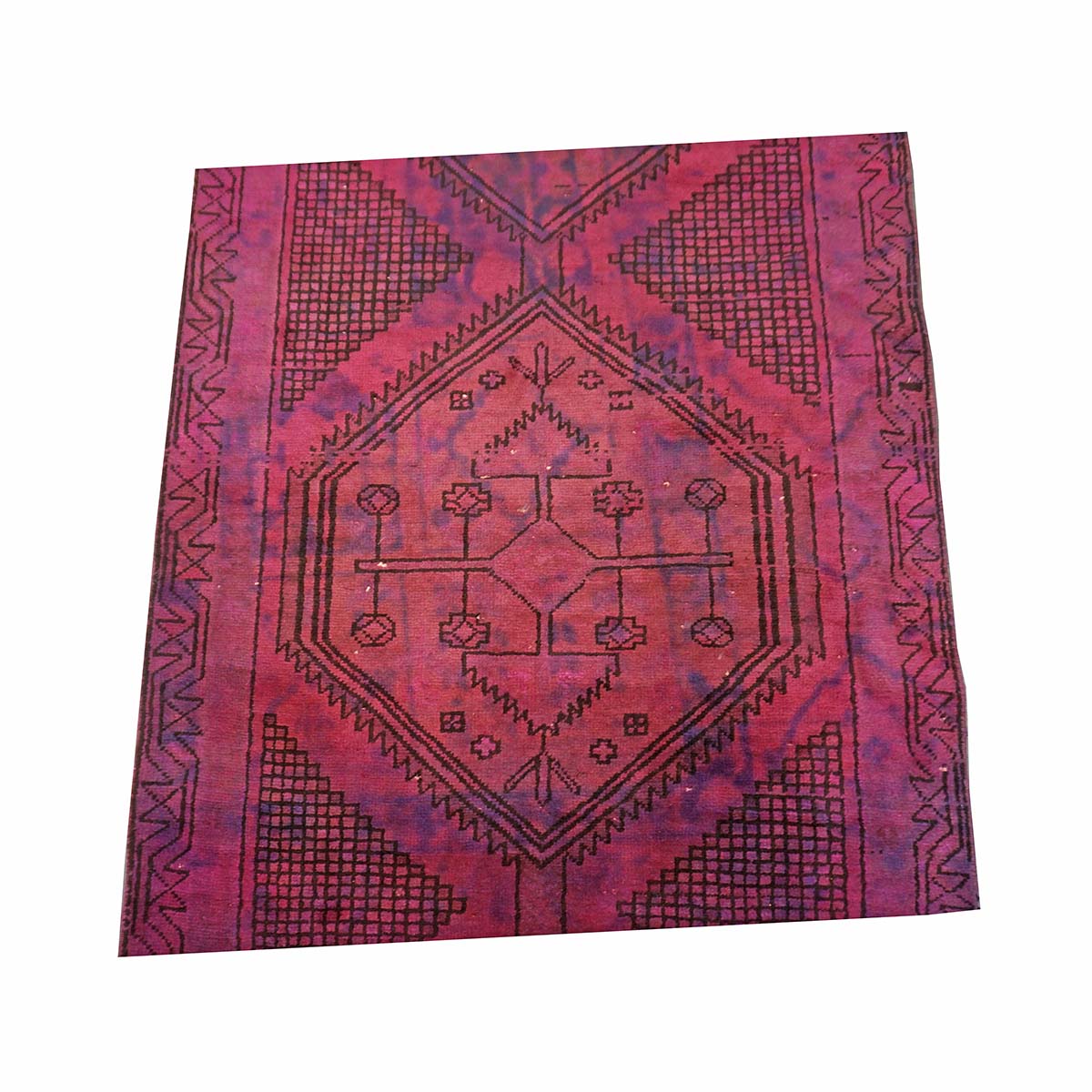 Vintage Persian Distressed Overdye Wool 3x9 Fuchsia Handmade Runner Rug # 9901883