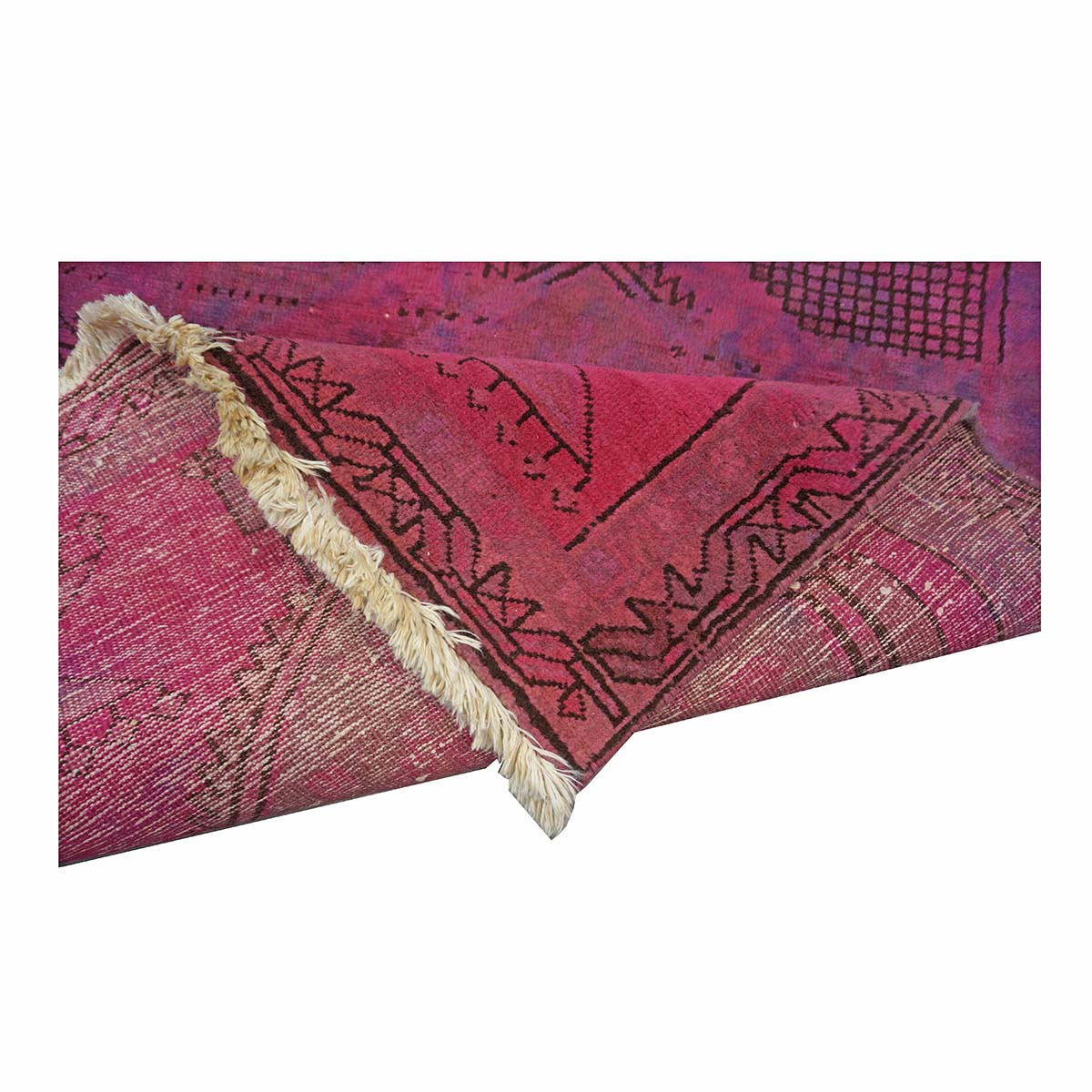 Vintage Persian Distressed Overdye Wool 3x9 Fuchsia Handmade Runner Rug # 9901883