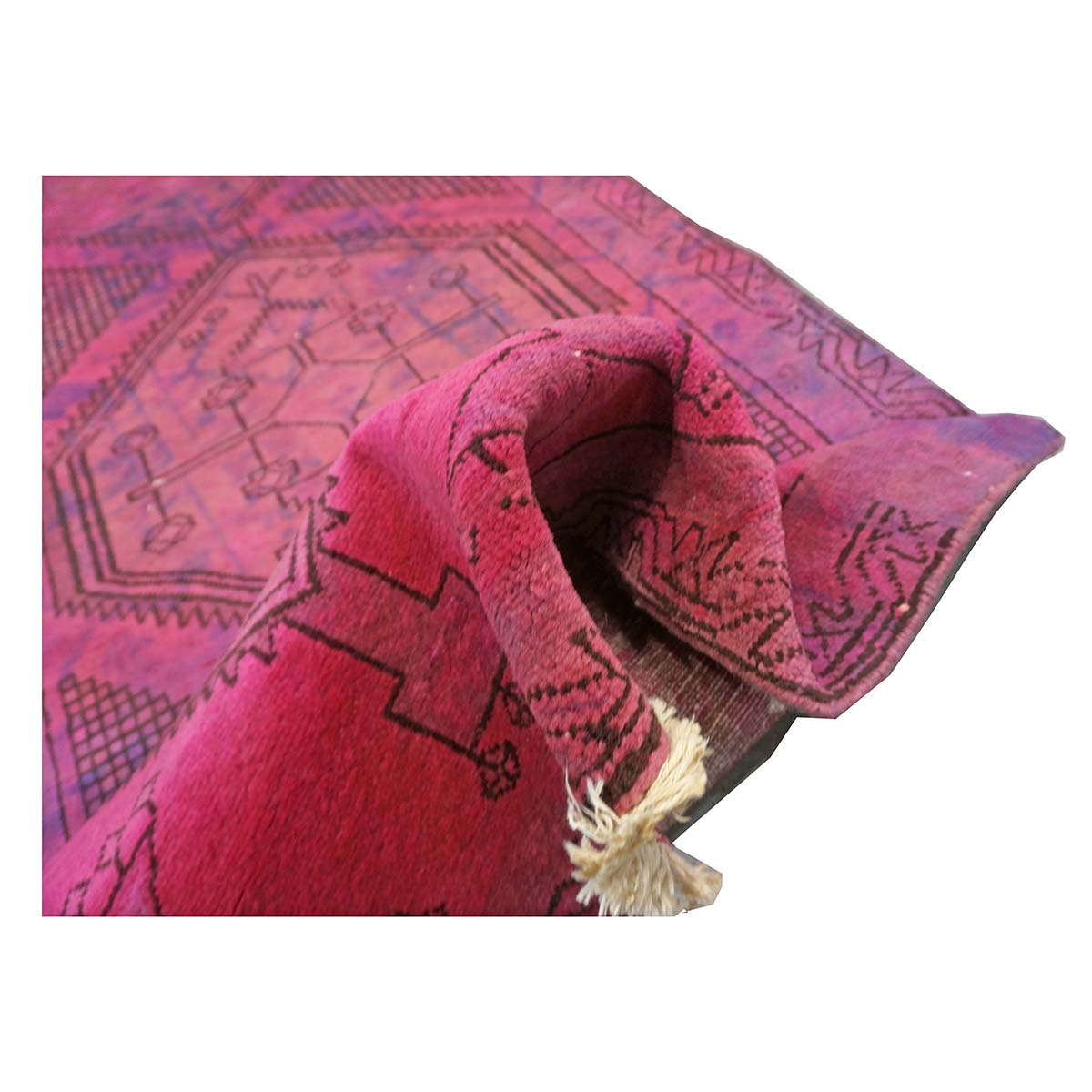 Vintage Persian Distressed Overdye Wool 3x9 Fuchsia Handmade Runner Rug # 9901883