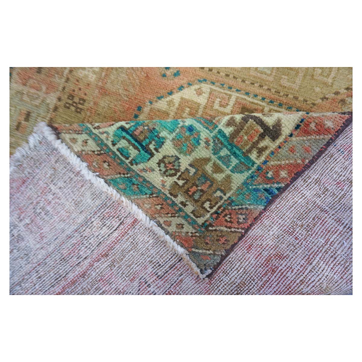 Vintage Persian Distressed Overdye Wool 3x9 Tan & Brown Handmade Runner Rug # 9901898