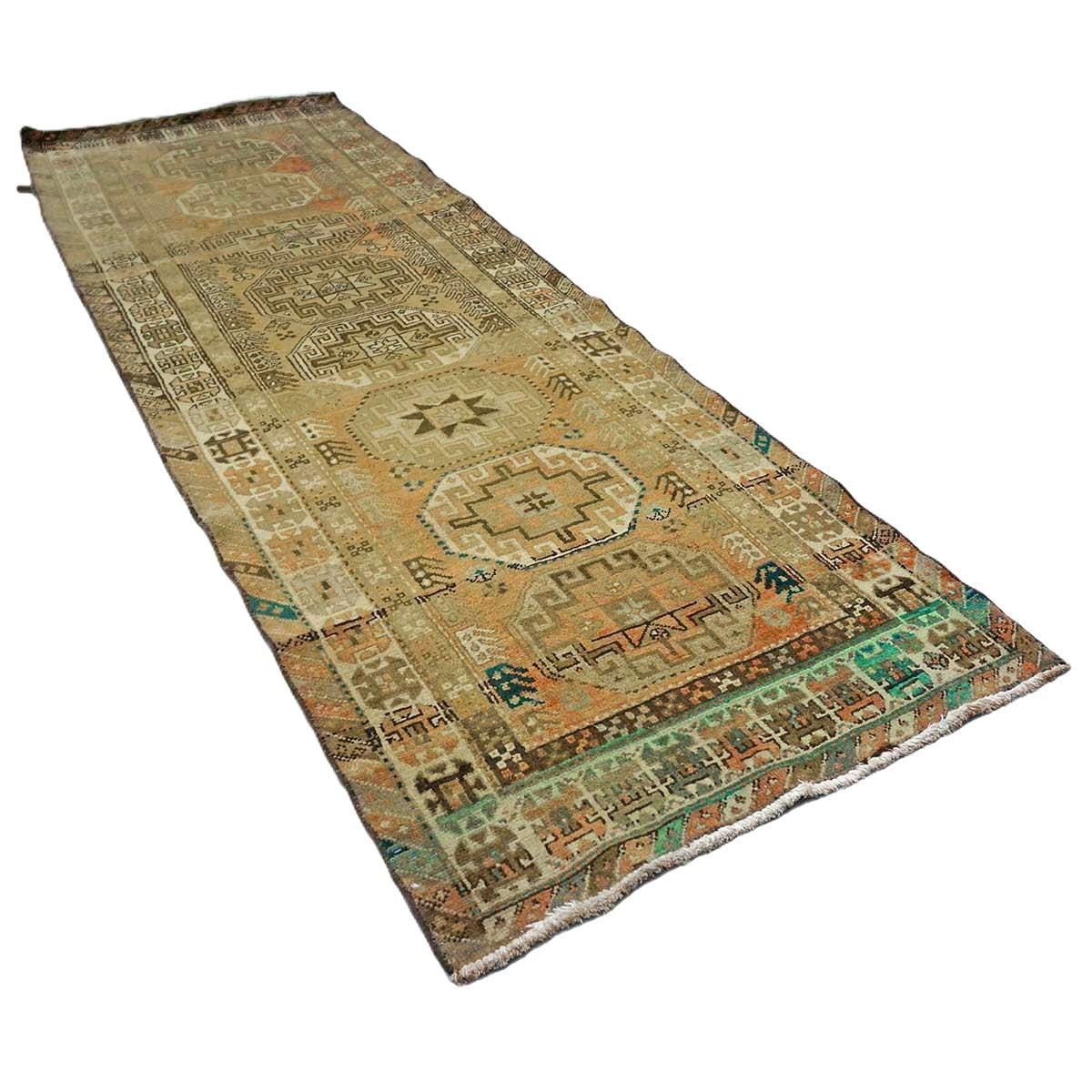 Vintage Persian Distressed Overdye Wool 3x9 Tan & Brown Handmade Runner Rug # 9901898