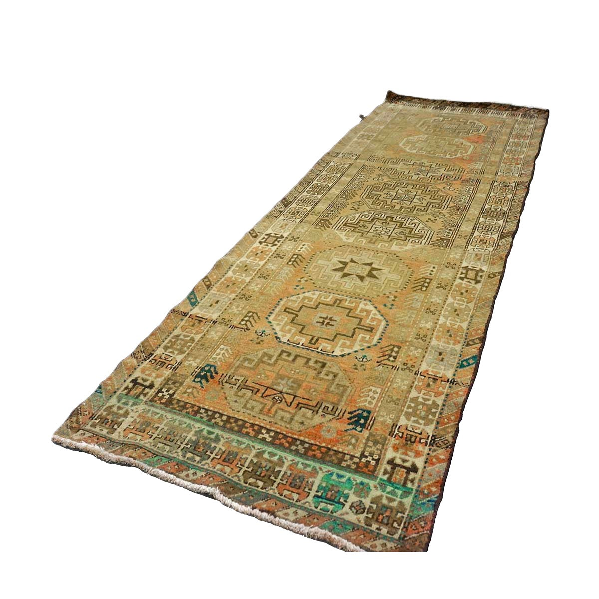 Vintage Persian Distressed Overdye Wool 3x9 Tan & Brown Handmade Runner Rug # 9901898