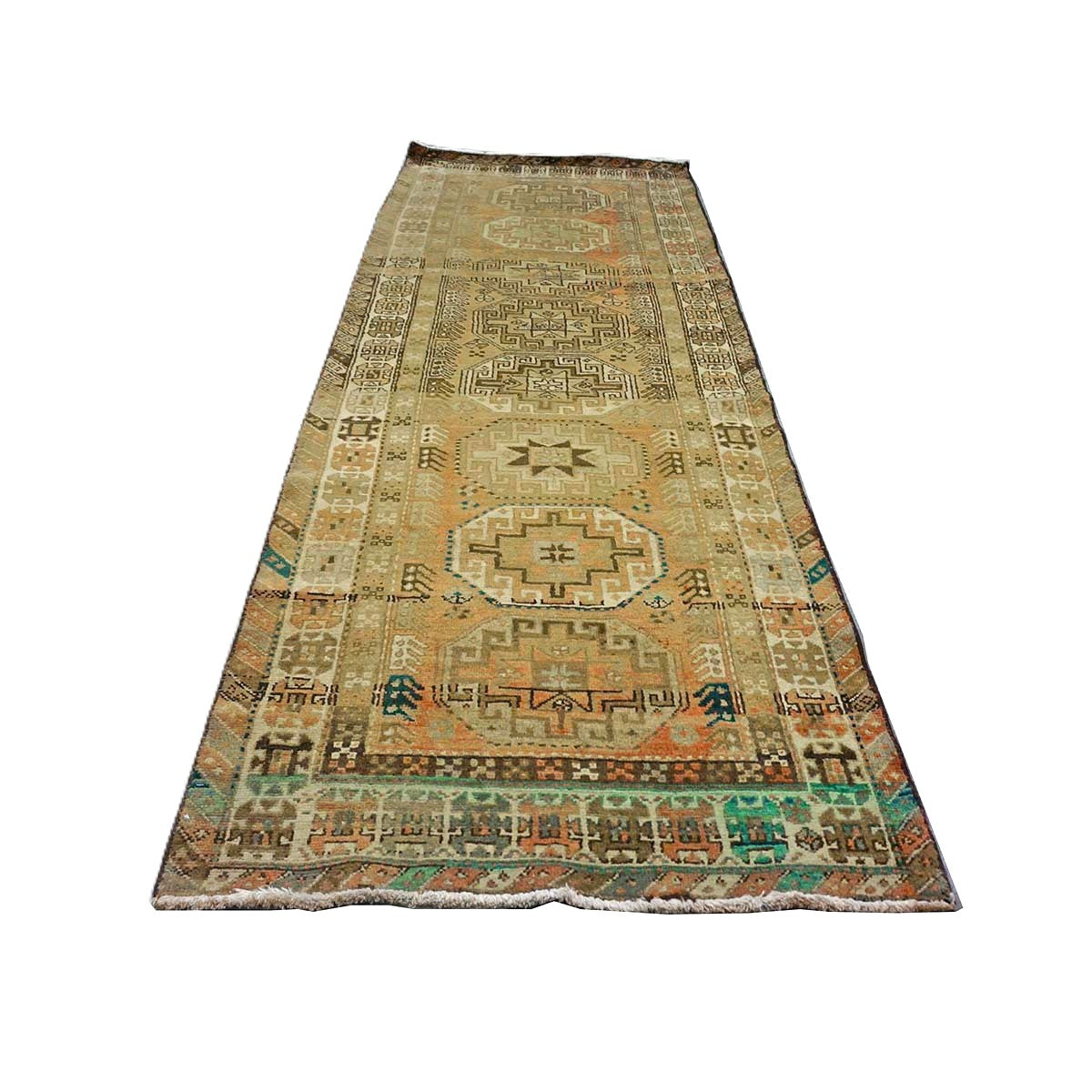 Vintage Persian Distressed Overdye Wool 3x9 Tan & Brown Handmade Runner Rug # 9901898