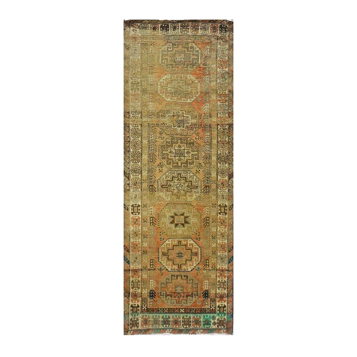 Vintage Persian Distressed Overdye Wool 3x9 Tan & Brown Handmade Runner Rug # 9901898