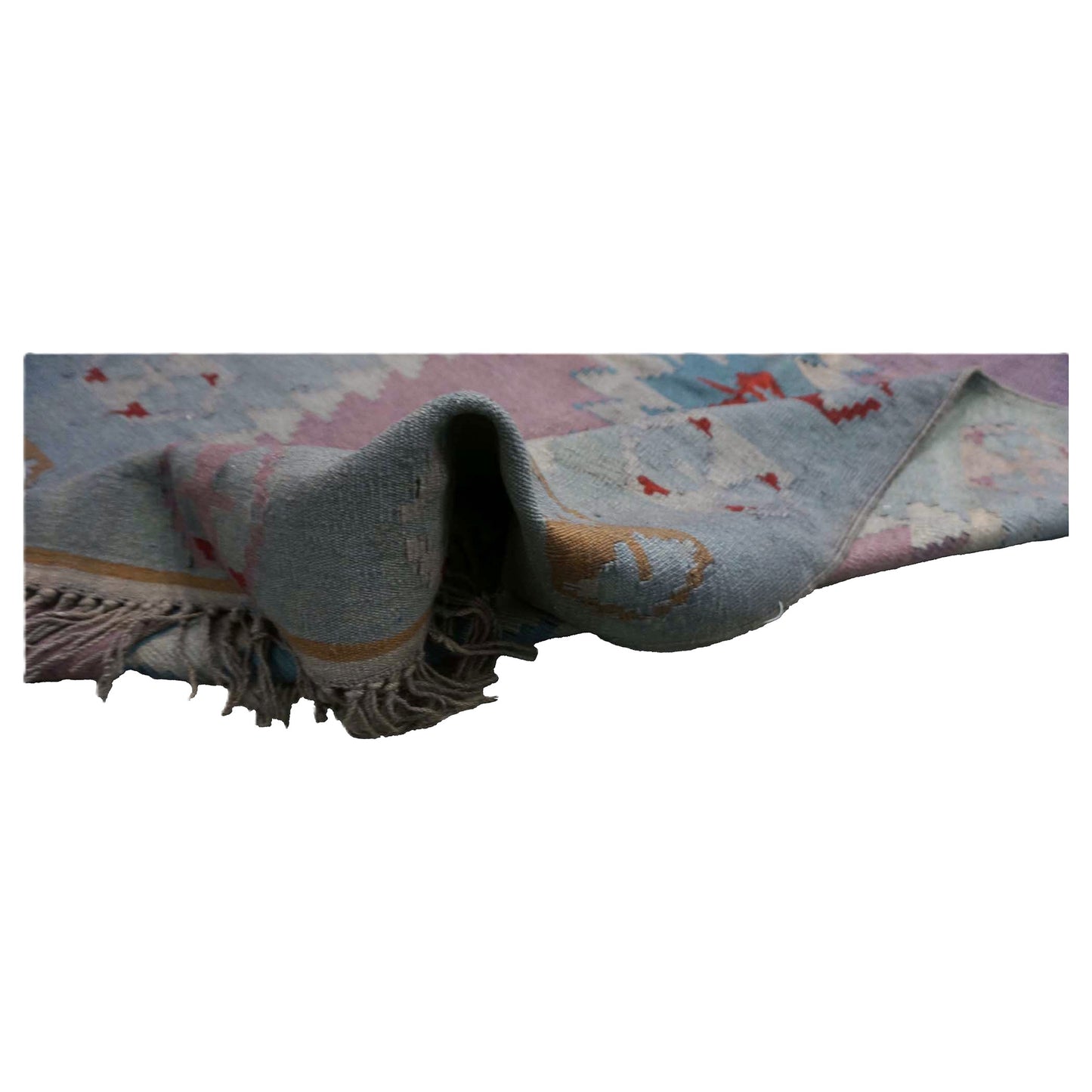 Turkish Anatolian Flatweave Wool 4x6 Light Blue & Pink Handmade Area Rug # 9901967